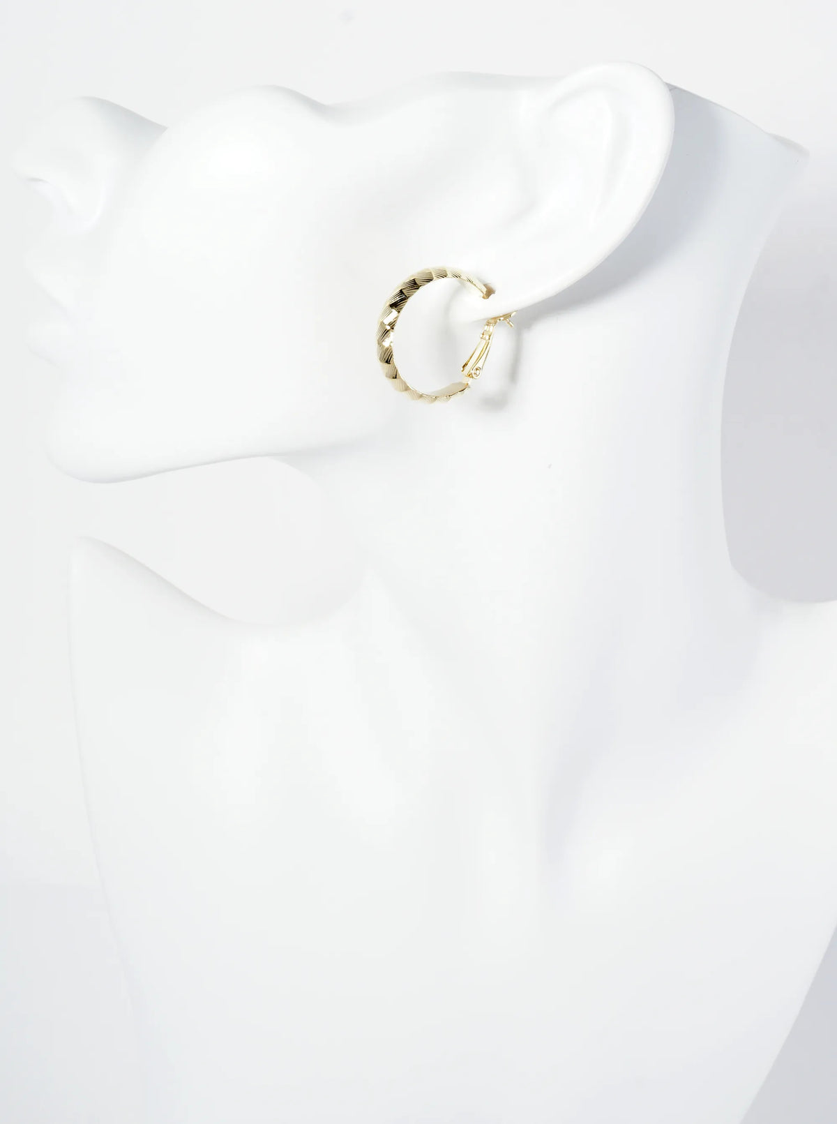 25mm 14K-Gold-Dipped Diagonal Textured Metal Latch-Back Hoop Earrings