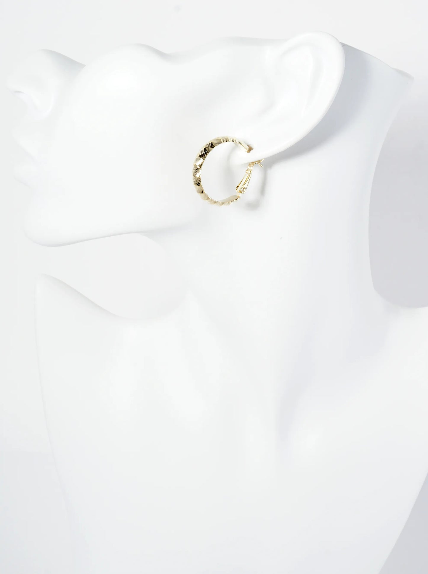 25mm 14K-Gold-Dipped Diagonal Textured Metal Latch-Back Hoop Earrings