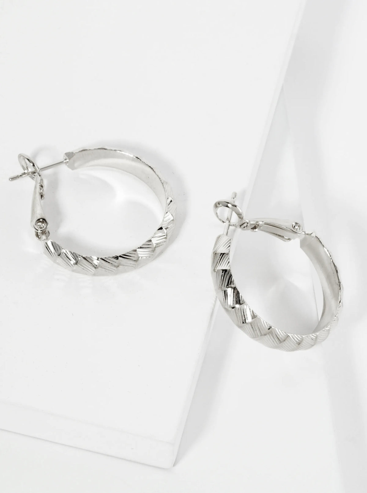 25mm 14K-Gold-Dipped Diagonal Textured Metal Latch-Back Hoop Earrings