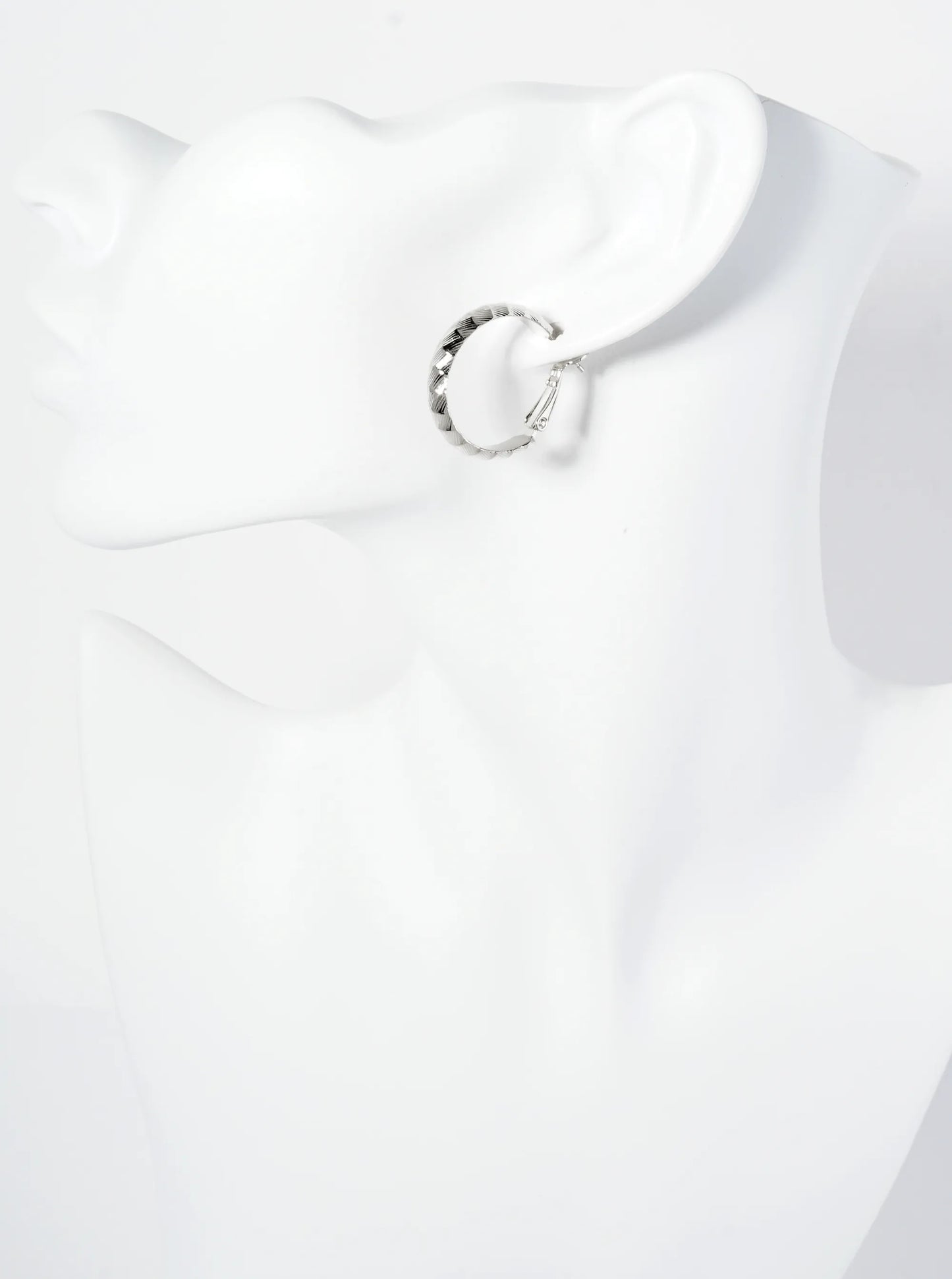 25mm 14K-Gold-Dipped Diagonal Textured Metal Latch-Back Hoop Earrings