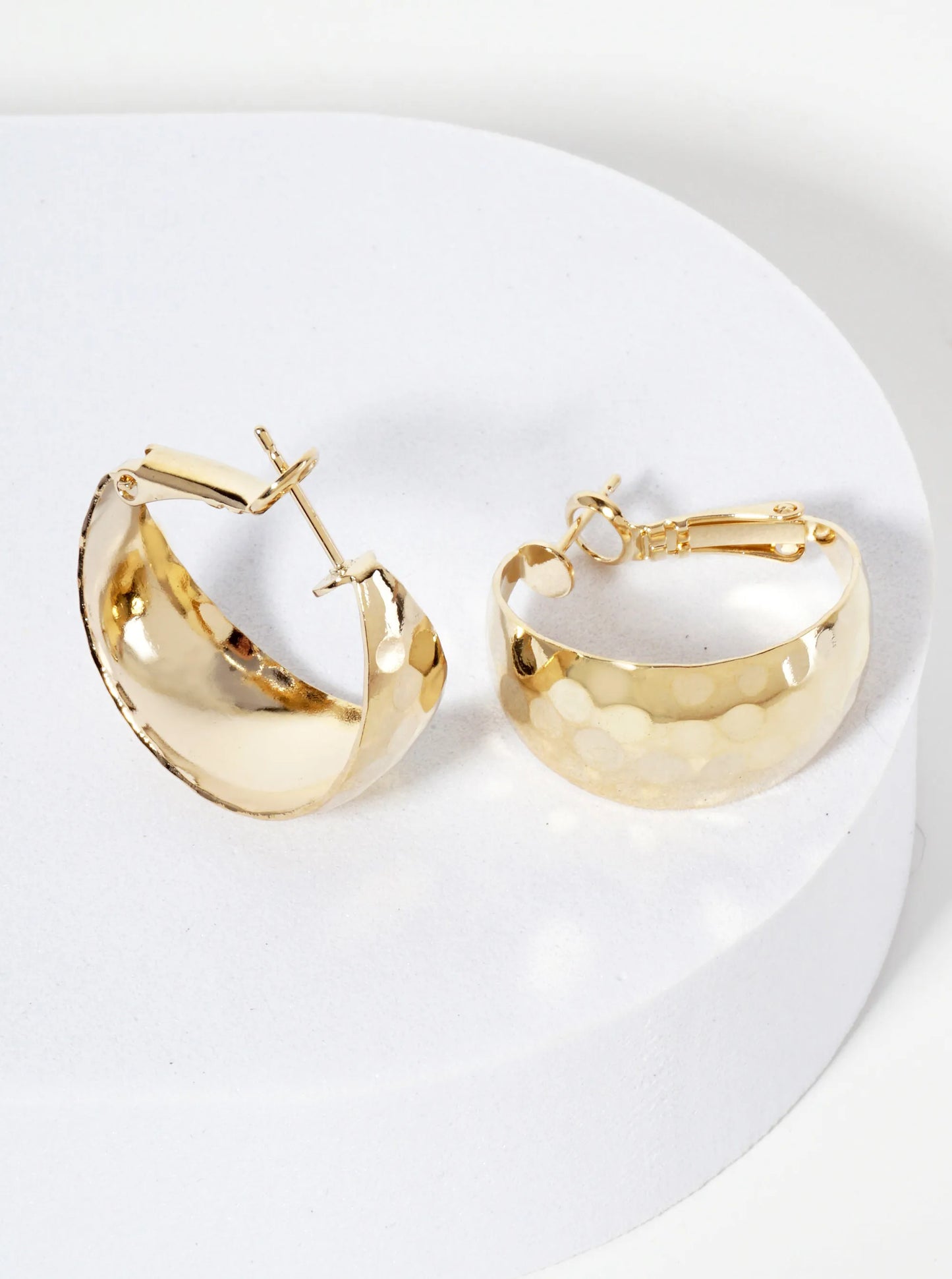 25mm 14K-Gold-Dipped Hammered-Texture Tapered Latch-Back Hoop Earrings
