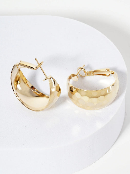 25mm 14K-Gold-Dipped Hammered-Texture Tapered Latch-Back Hoop Earrings