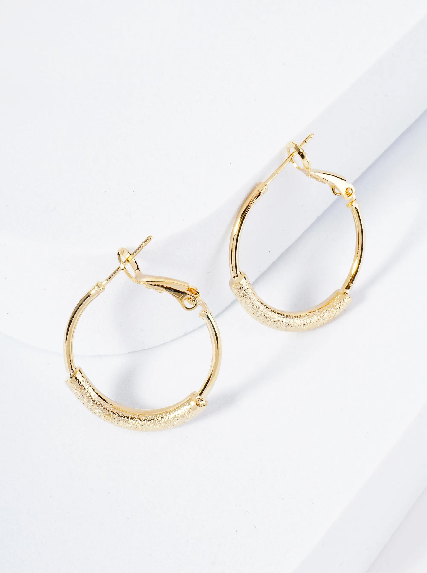 25mm 14K-Gold-Dipped Latch-Back Hoop Earrings With Center Textured Accent