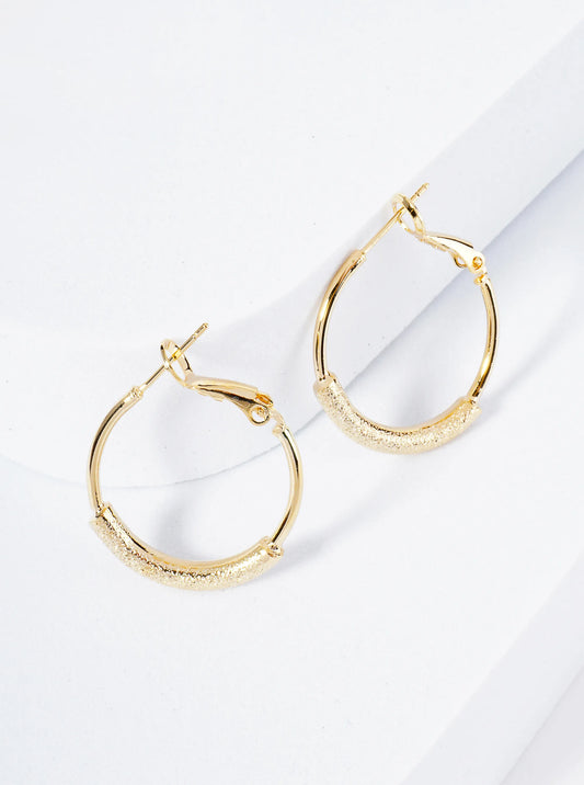 25mm 14K-Gold-Dipped Latch-Back Hoop Earrings With Center Textured Accent
