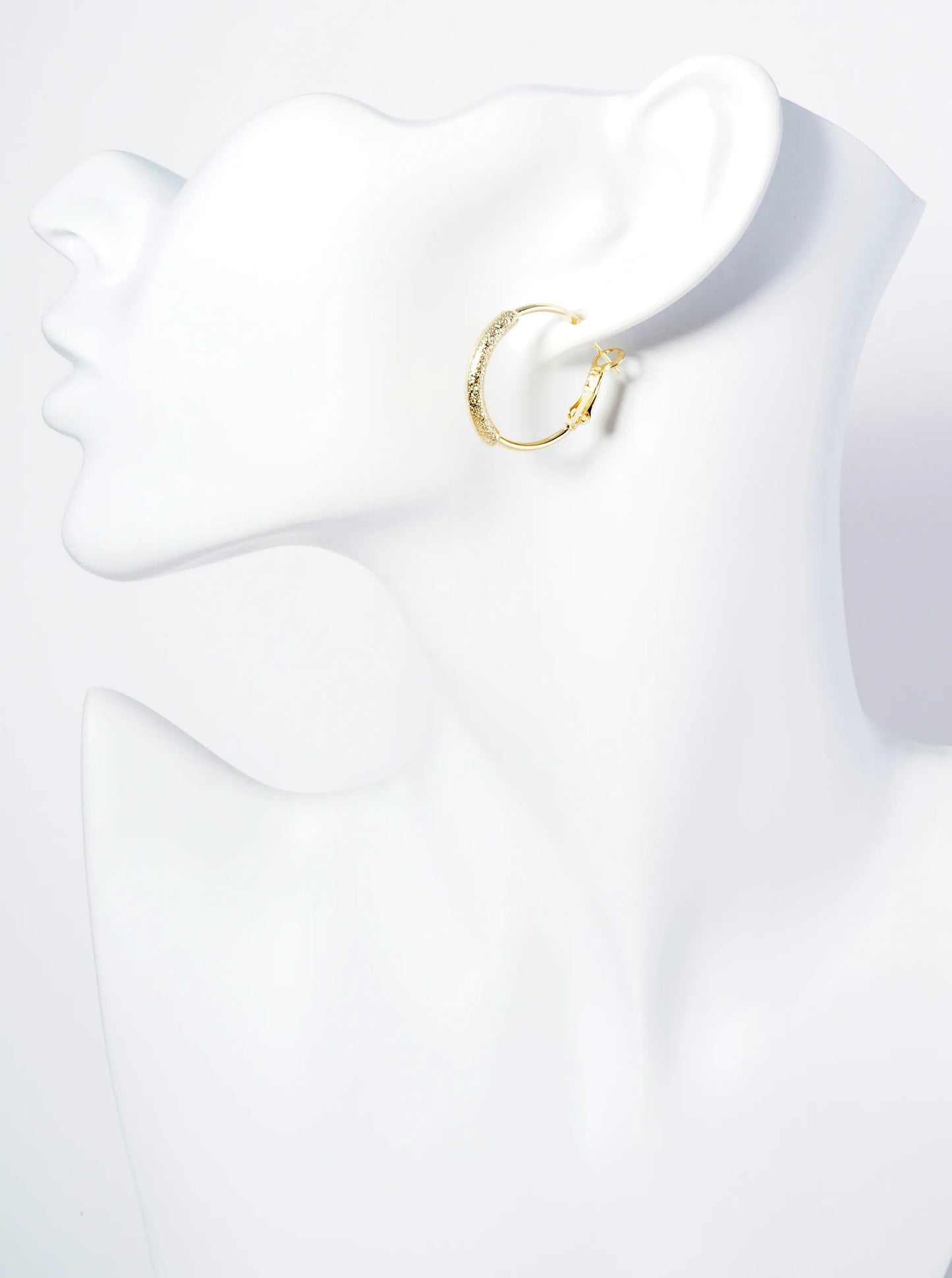 25mm 14K-Gold-Dipped Latch-Back Hoop Earrings With Center Textured Accent