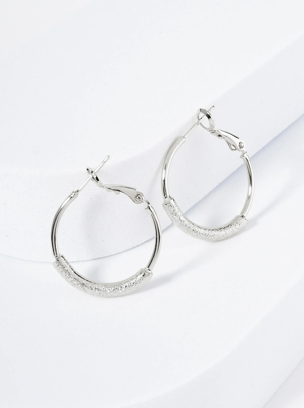 25mm 14K-Gold-Dipped Latch-Back Hoop Earrings With Center Textured Accent