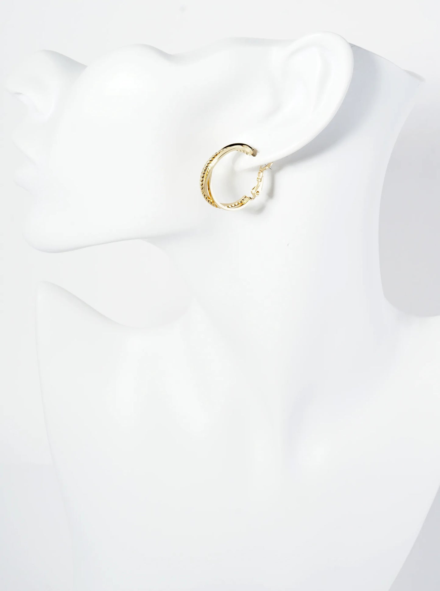25mm 14K-Gold-Dipped Latch-Back Hoop Earrings With Three Intertwined Textured Lines
