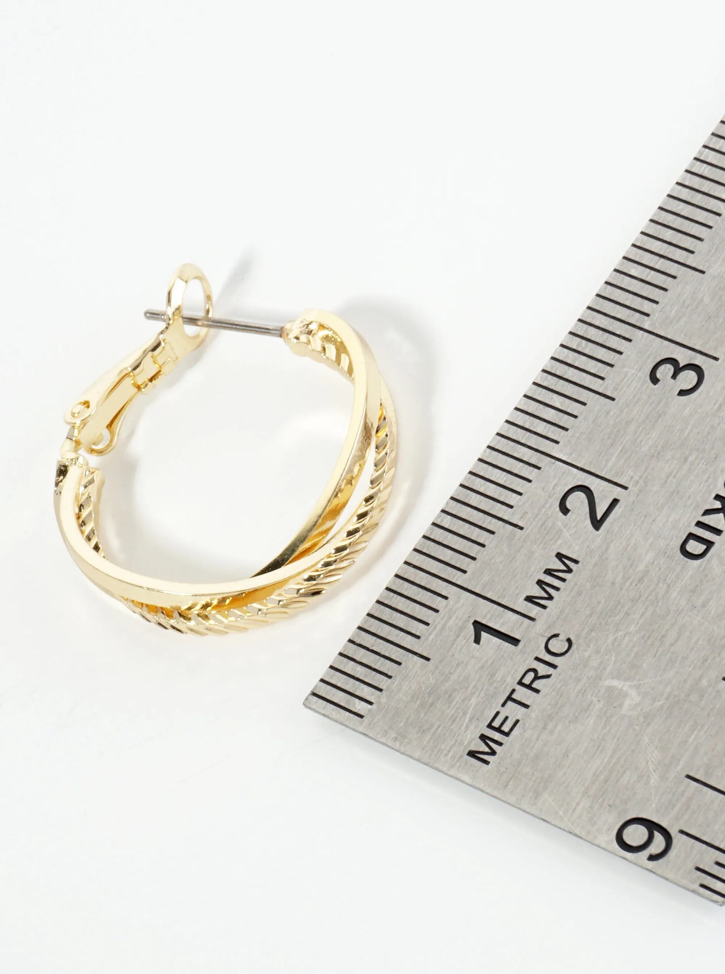 25mm 14K-Gold-Dipped Latch-Back Hoop Earrings With Three Intertwined Textured Lines