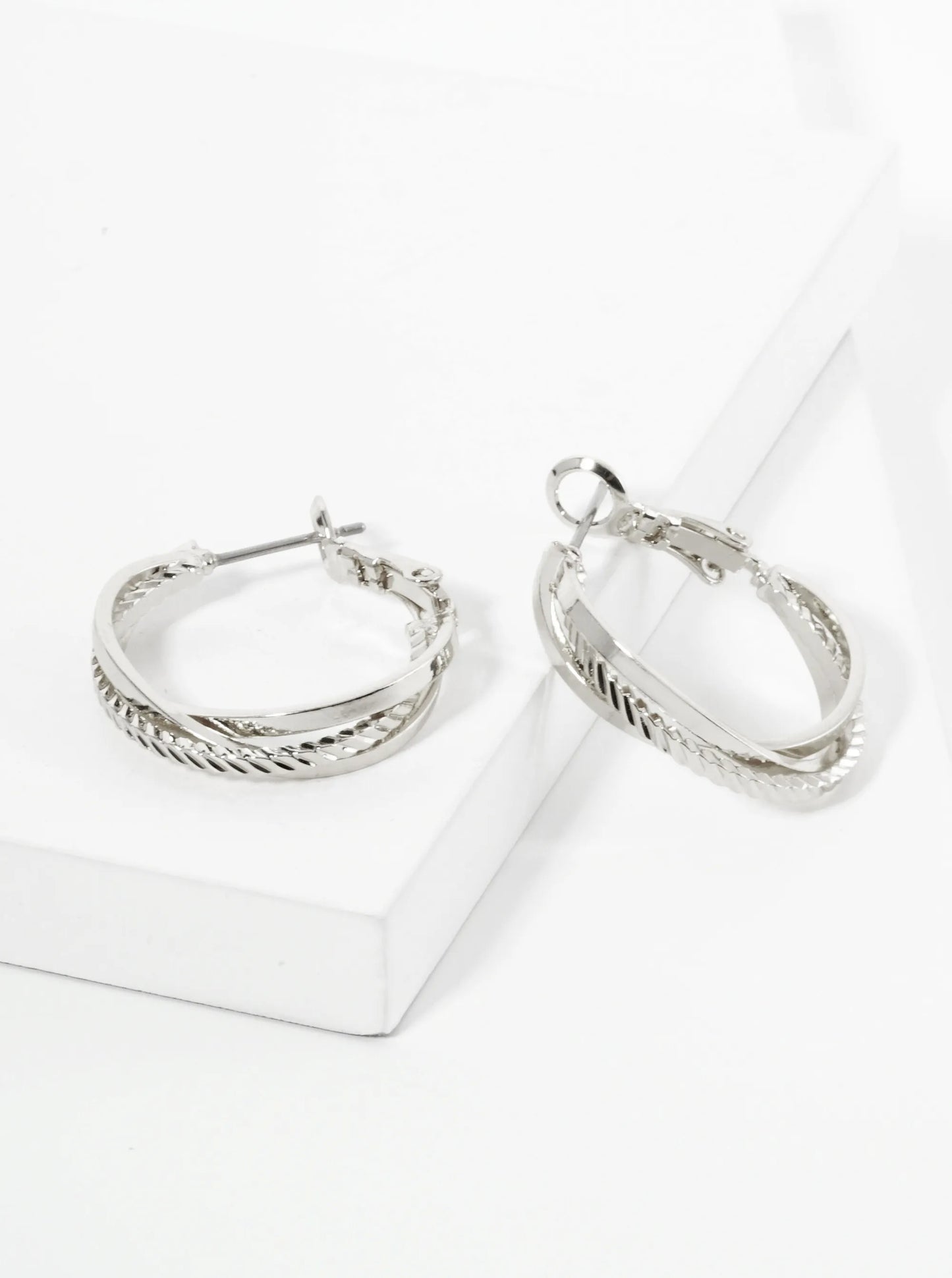 25mm 14K-Gold-Dipped Latch-Back Hoop Earrings With Three Intertwined Textured Lines