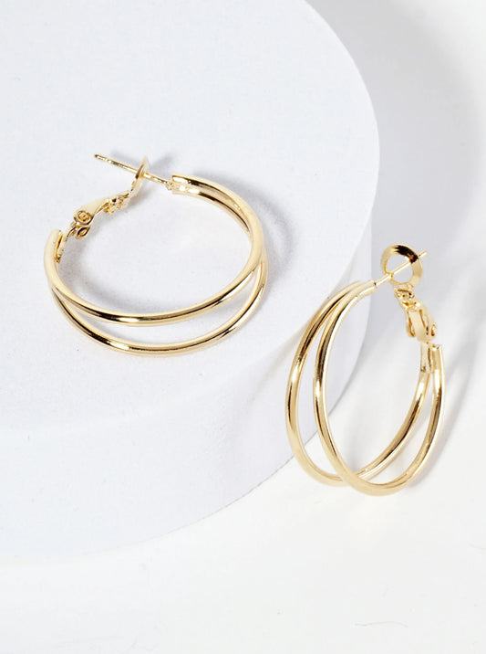 25mm 14K-Gold-Dipped Polished Brass Latch-Back Double Hoop Earrings