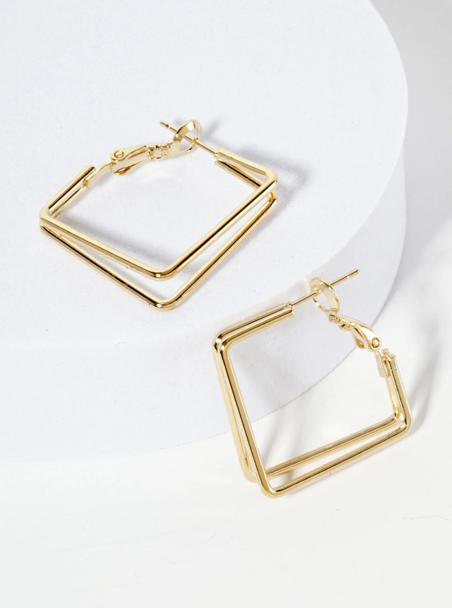25mm 14K-Gold-Dipped Polished Brass Square-shaped Latch-back Double Hoop Earrings