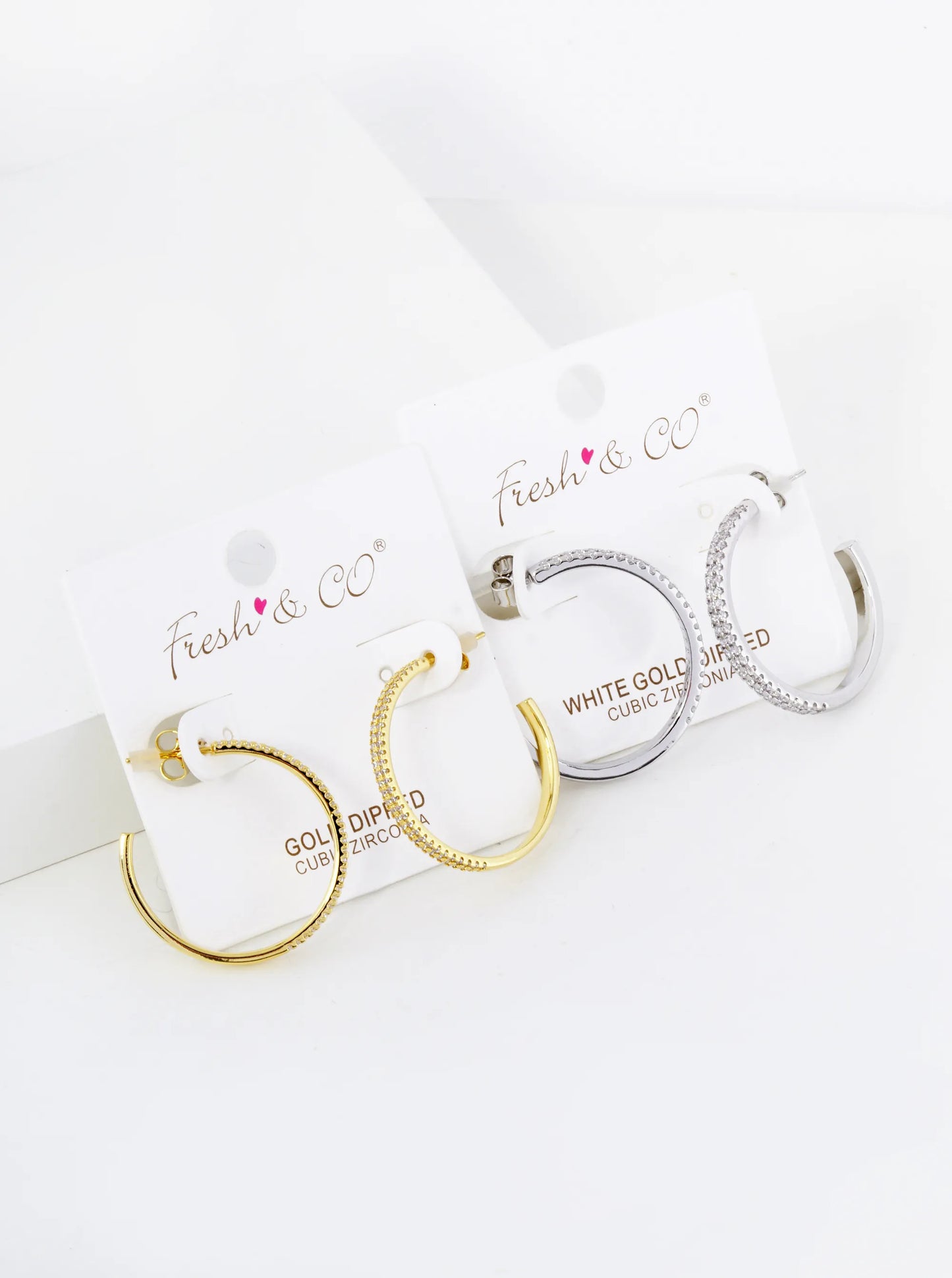 25mm 18K Gold Dipped Double Row Micro Pave Cubic Zirconia Open Hoop Earrings