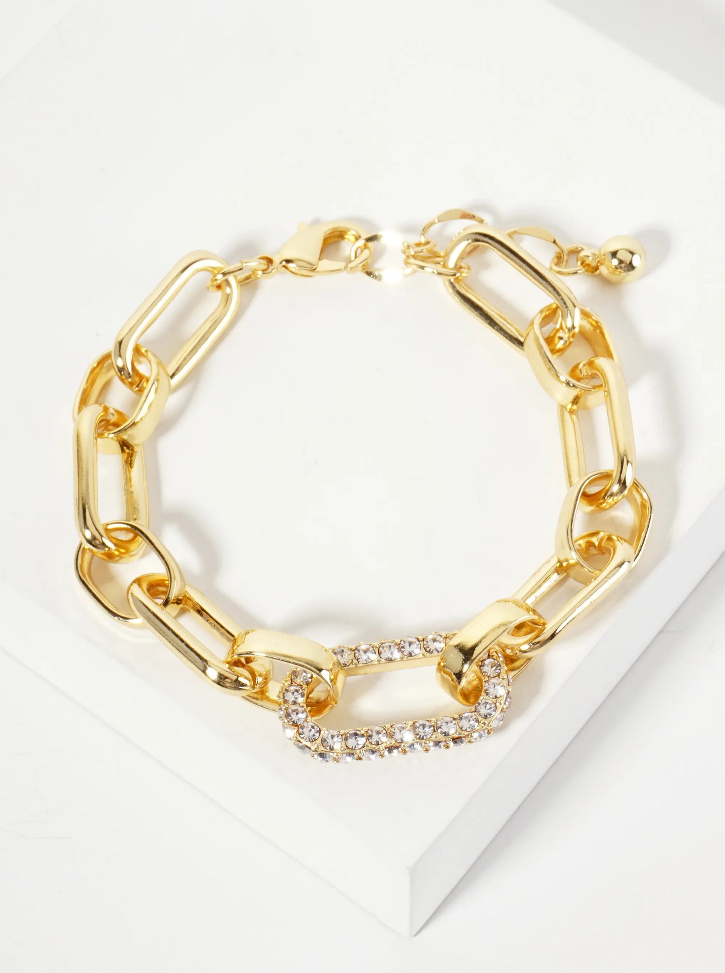 25mm CZ Stone Encrusted Link Accents 18K-Gold-Dipped Polished Brass Chain Bracelet