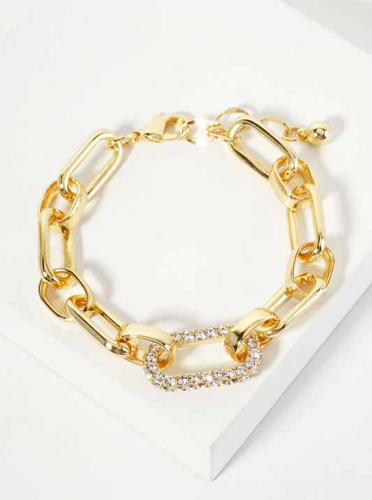 25mm CZ Stone Encrusted Link Accents 18K-Gold-Dipped Polished Brass Chain Bracelet