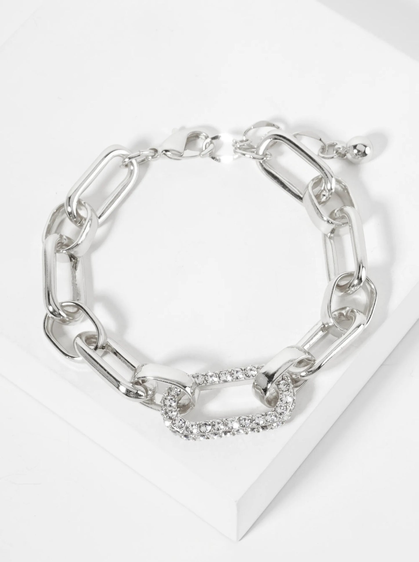 25mm CZ Stone Encrusted Link Accents 18K-Gold-Dipped Polished Brass Chain Bracelet