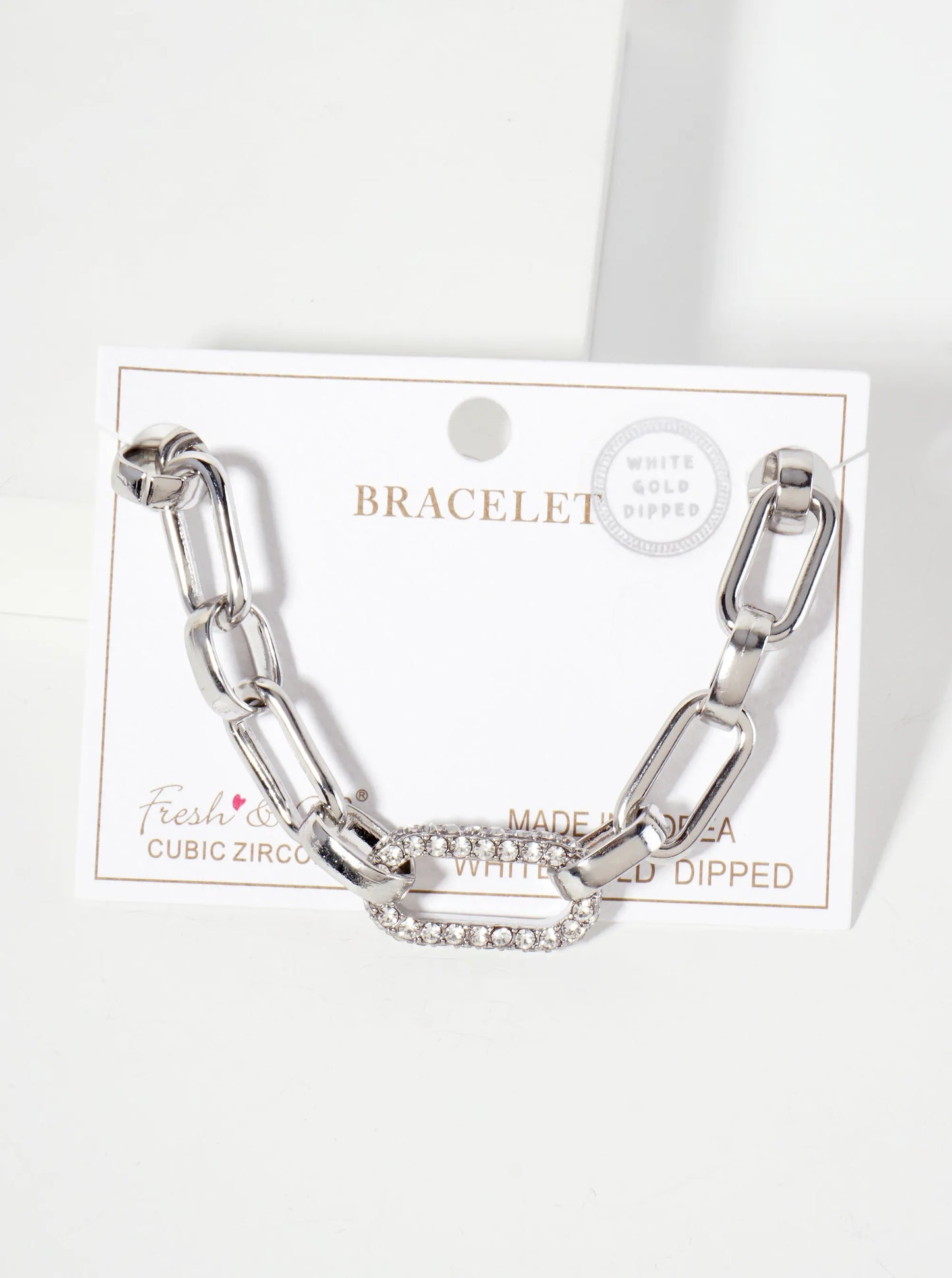 25mm CZ Stone Encrusted Link Accents 18K-Gold-Dipped Polished Brass Chain Bracelet