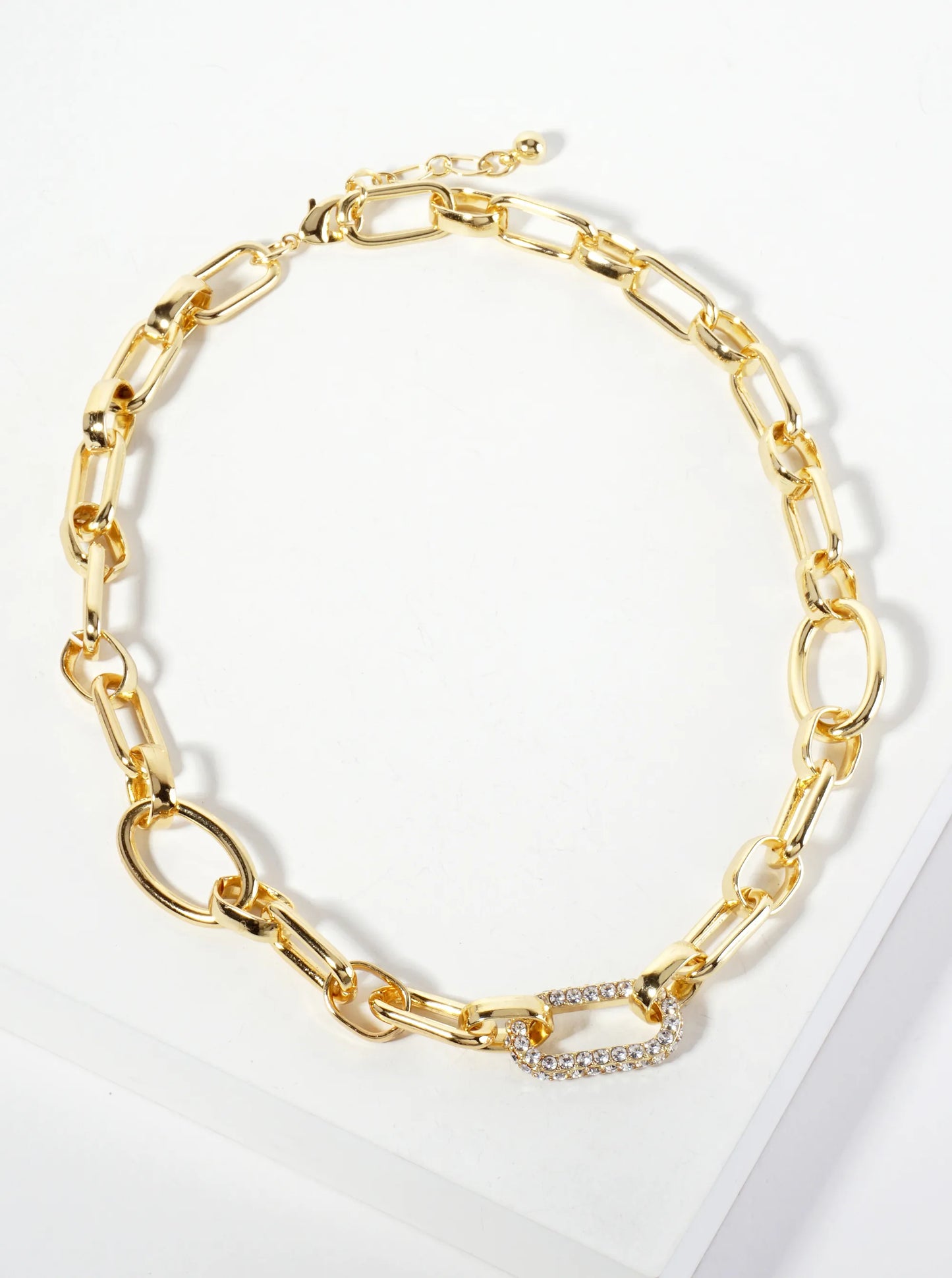 25mm CZ Stone Encrusted Link Accents 18K-Gold-Dipped Polished Brass Chain Necklace