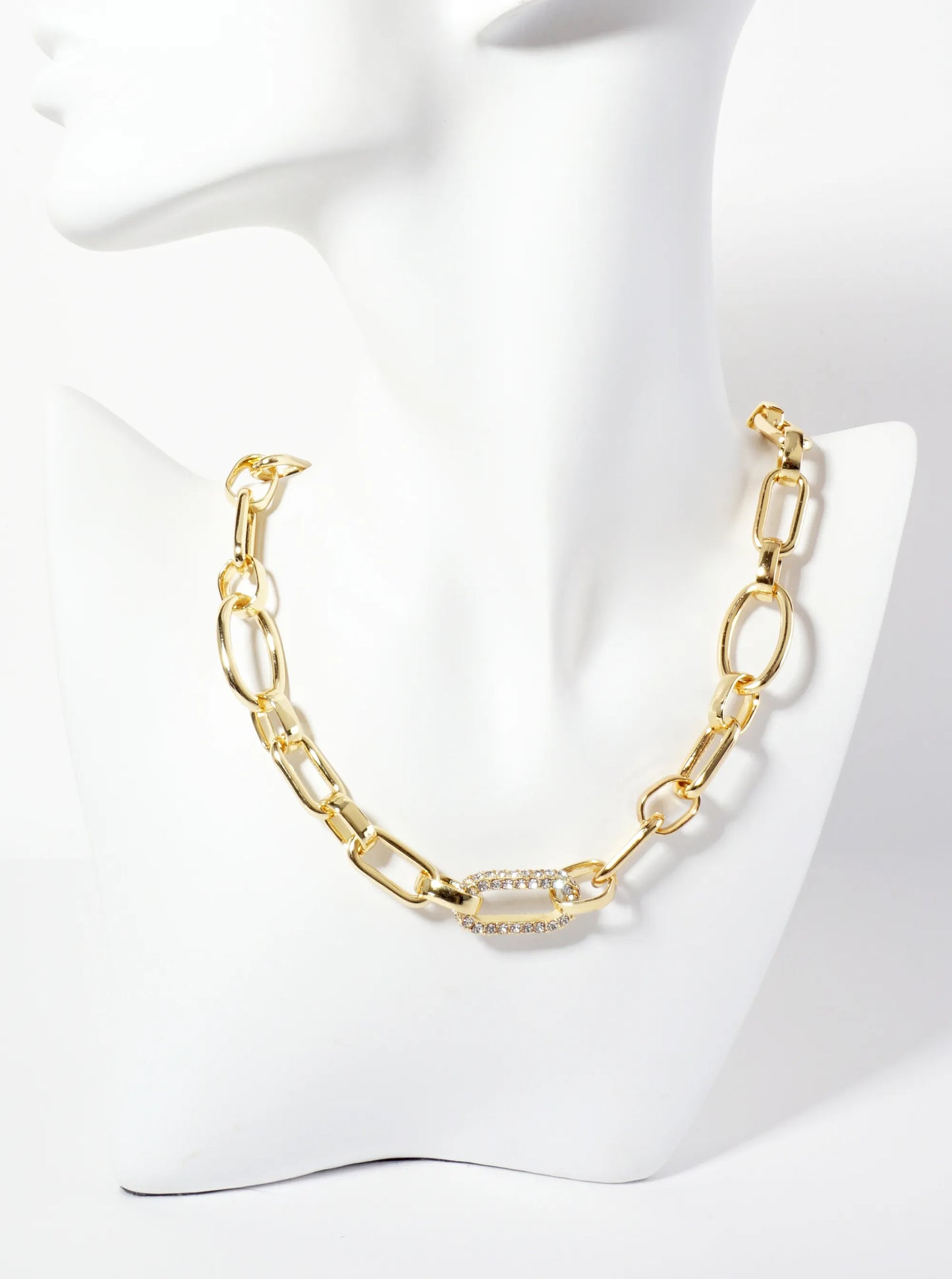 25mm CZ Stone Encrusted Link Accents 18K-Gold-Dipped Polished Brass Chain Necklace