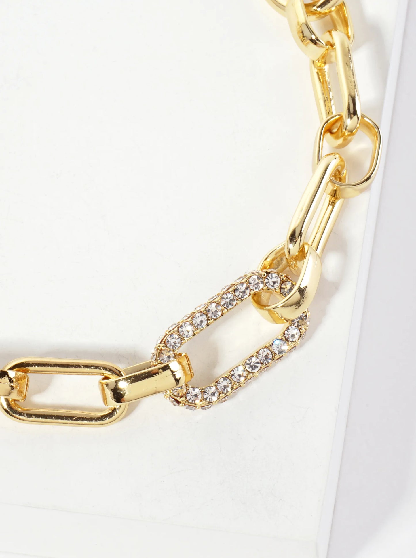 25mm CZ Stone Encrusted Link Accents 18K-Gold-Dipped Polished Brass Chain Necklace