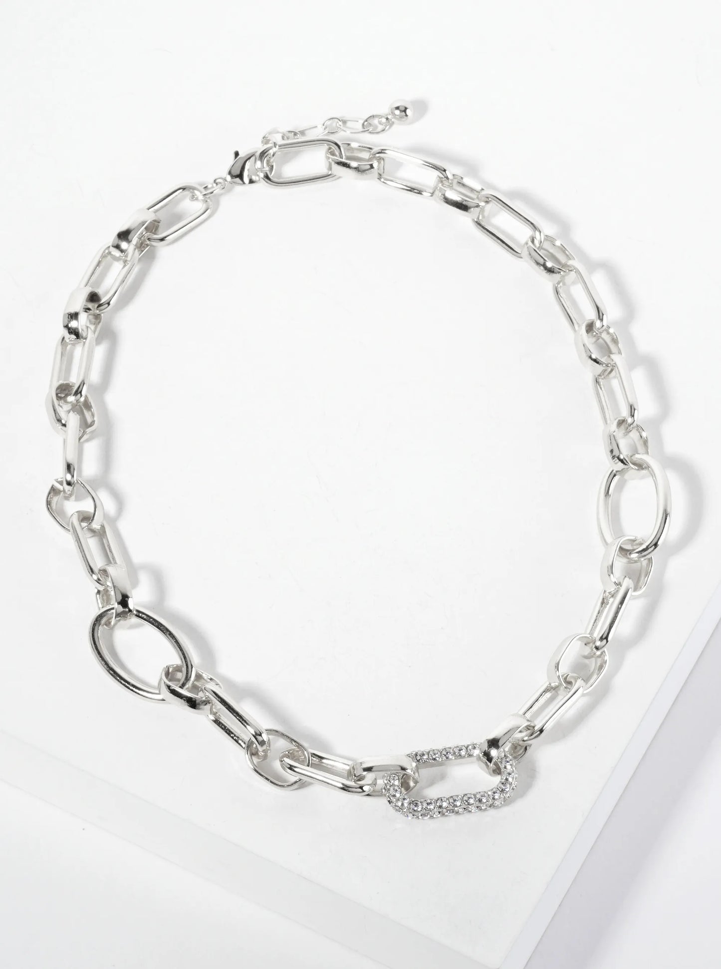 25mm CZ Stone Encrusted Link Accents 18K-Gold-Dipped Polished Brass Chain Necklace