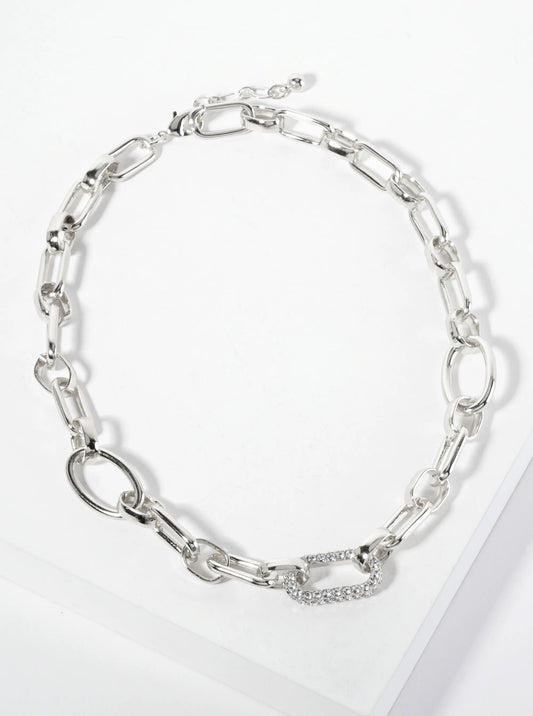 25mm CZ Stone Encrusted Link Accents 18K-Gold-Dipped Polished Brass Chain Necklace