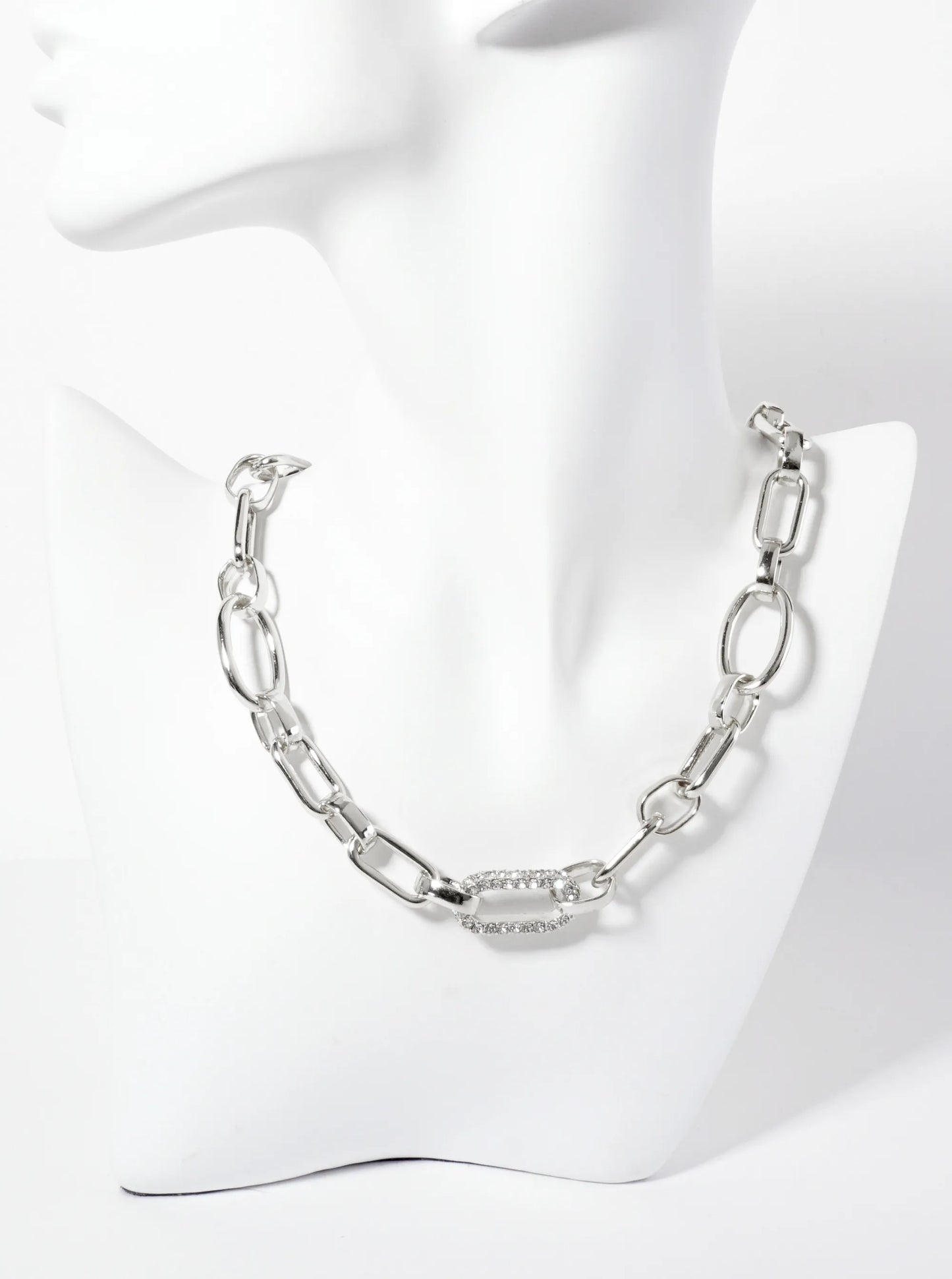 25mm CZ Stone Encrusted Link Accents 18K-Gold-Dipped Polished Brass Chain Necklace