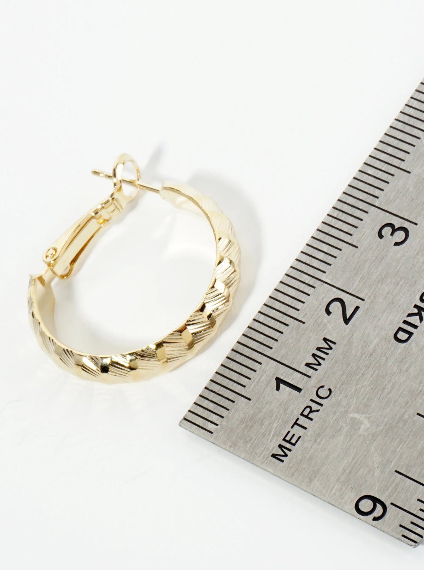 25mm Diagonal Textured Metal Latch Back Hoop Earrings