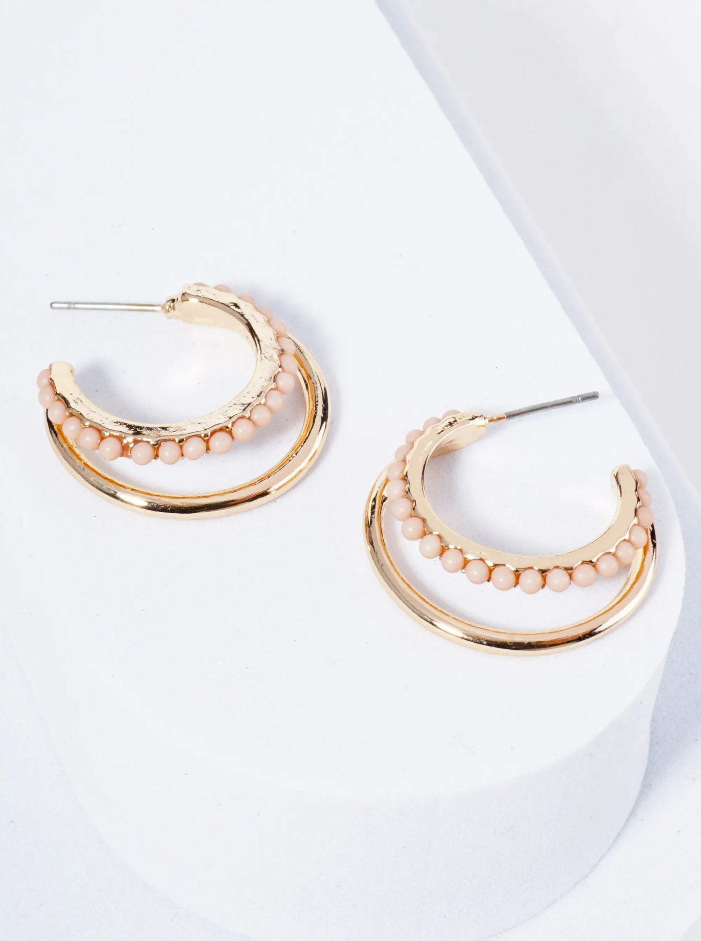 25mm Double Hoop Earrings With Ball Texture Accents