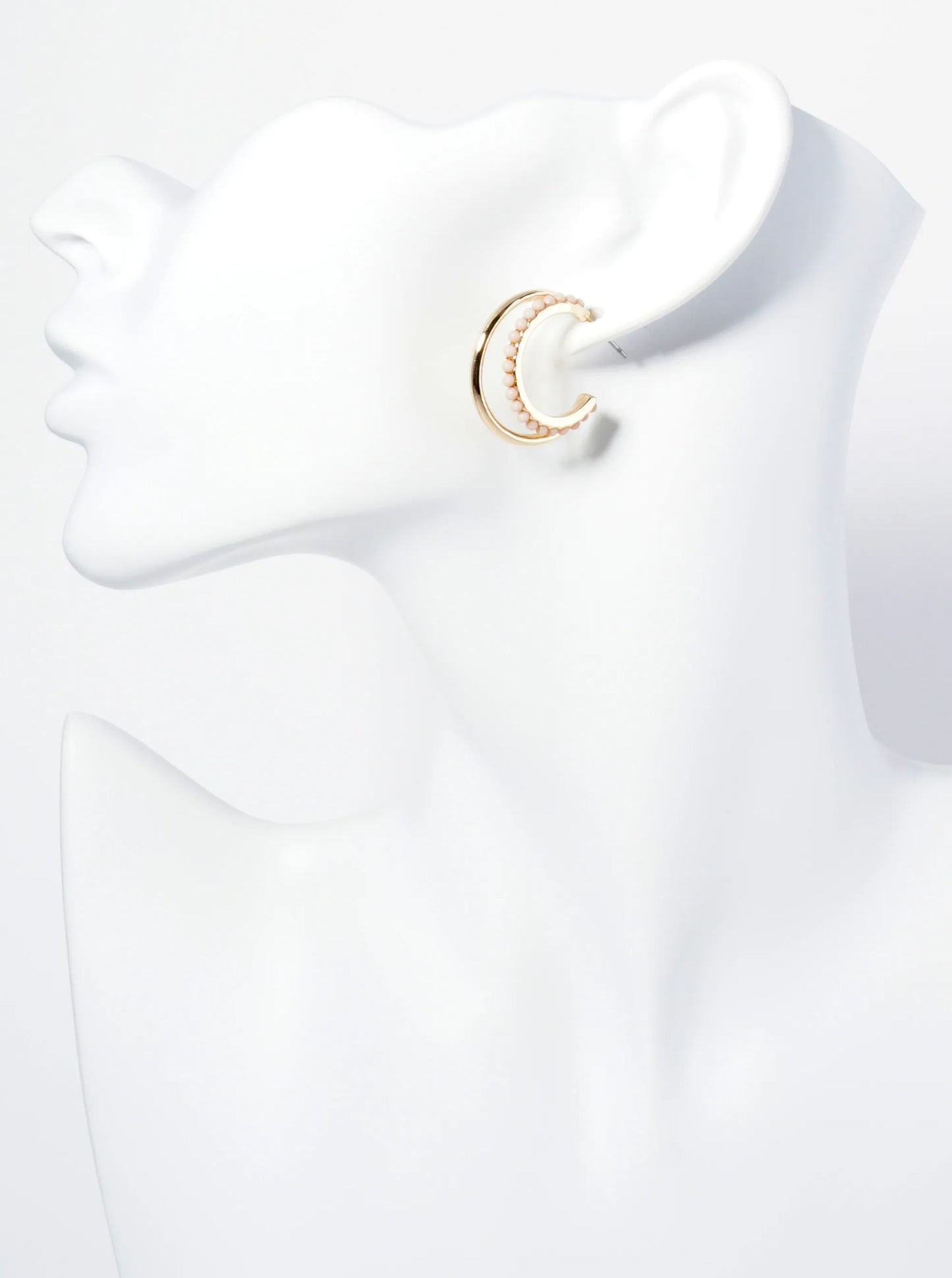 25mm Double Hoop Earrings With Ball Texture Accents