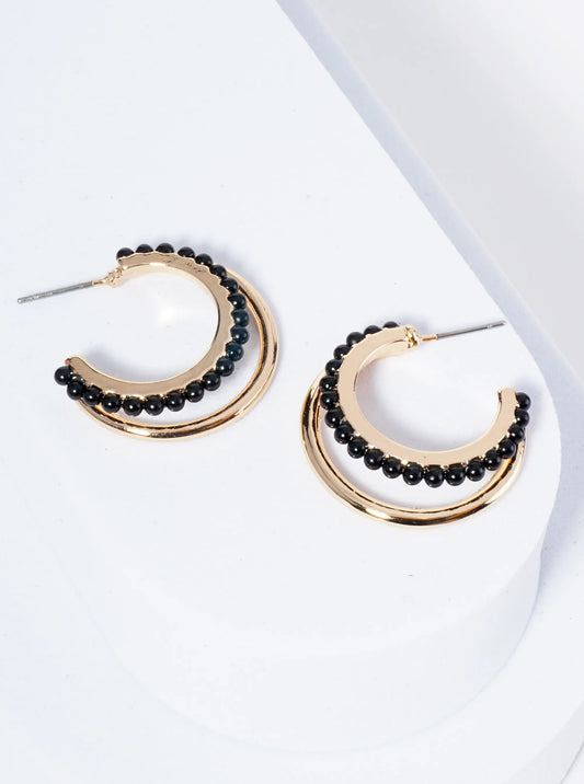 25mm Double Hoop Earrings With Ball Texture Accents