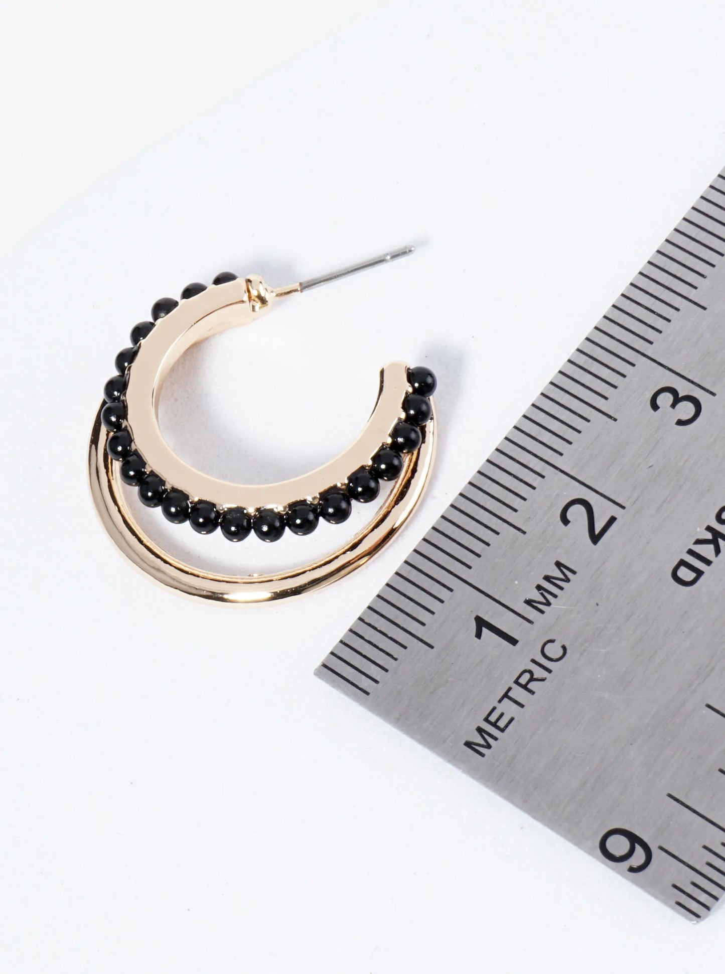 25mm Double Hoop Earrings With Ball Texture Accents