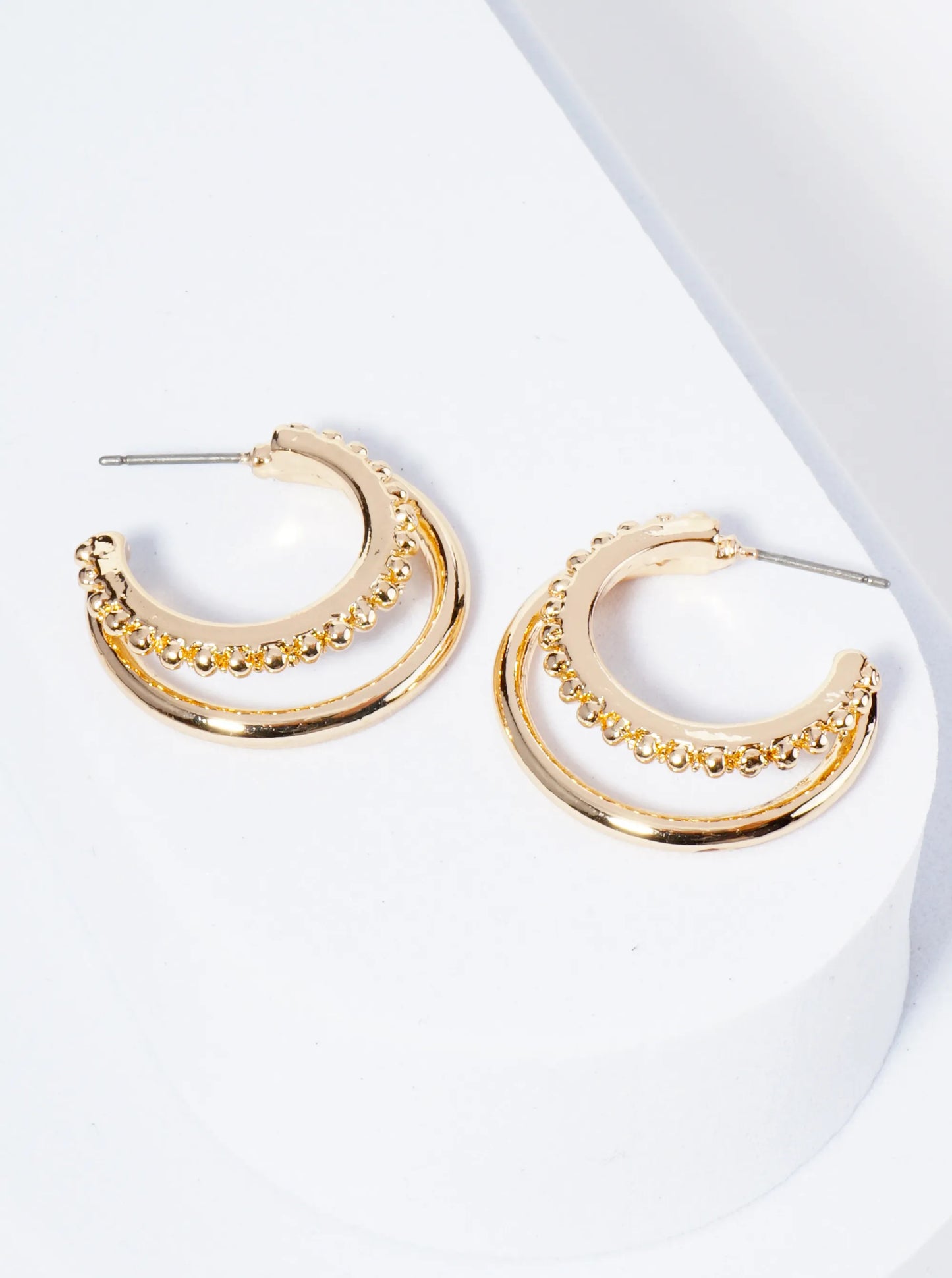 25mm Double Hoop Earrings With Ball Texture Accents