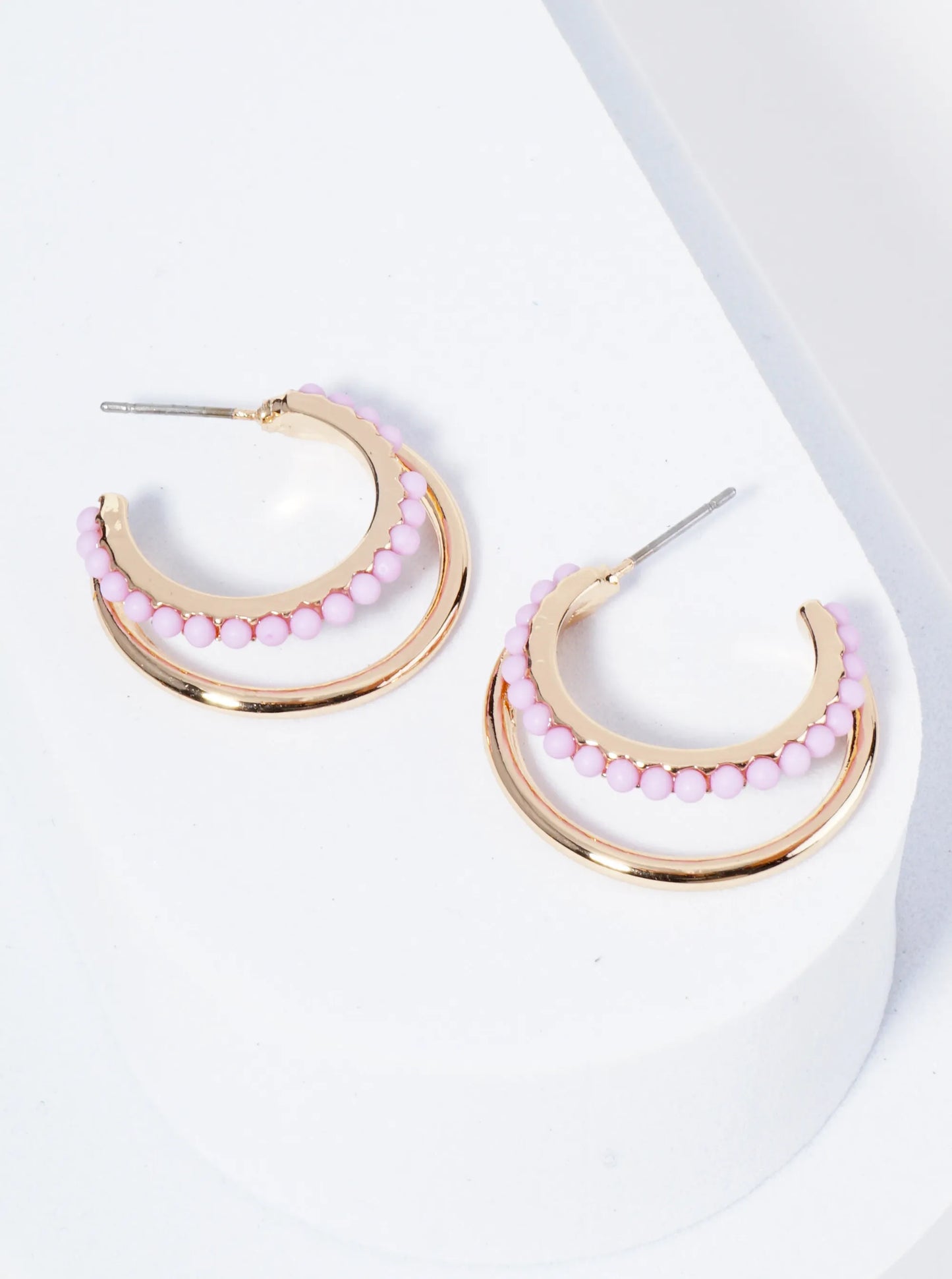 25mm Double Hoop Earrings With Ball Texture Accents