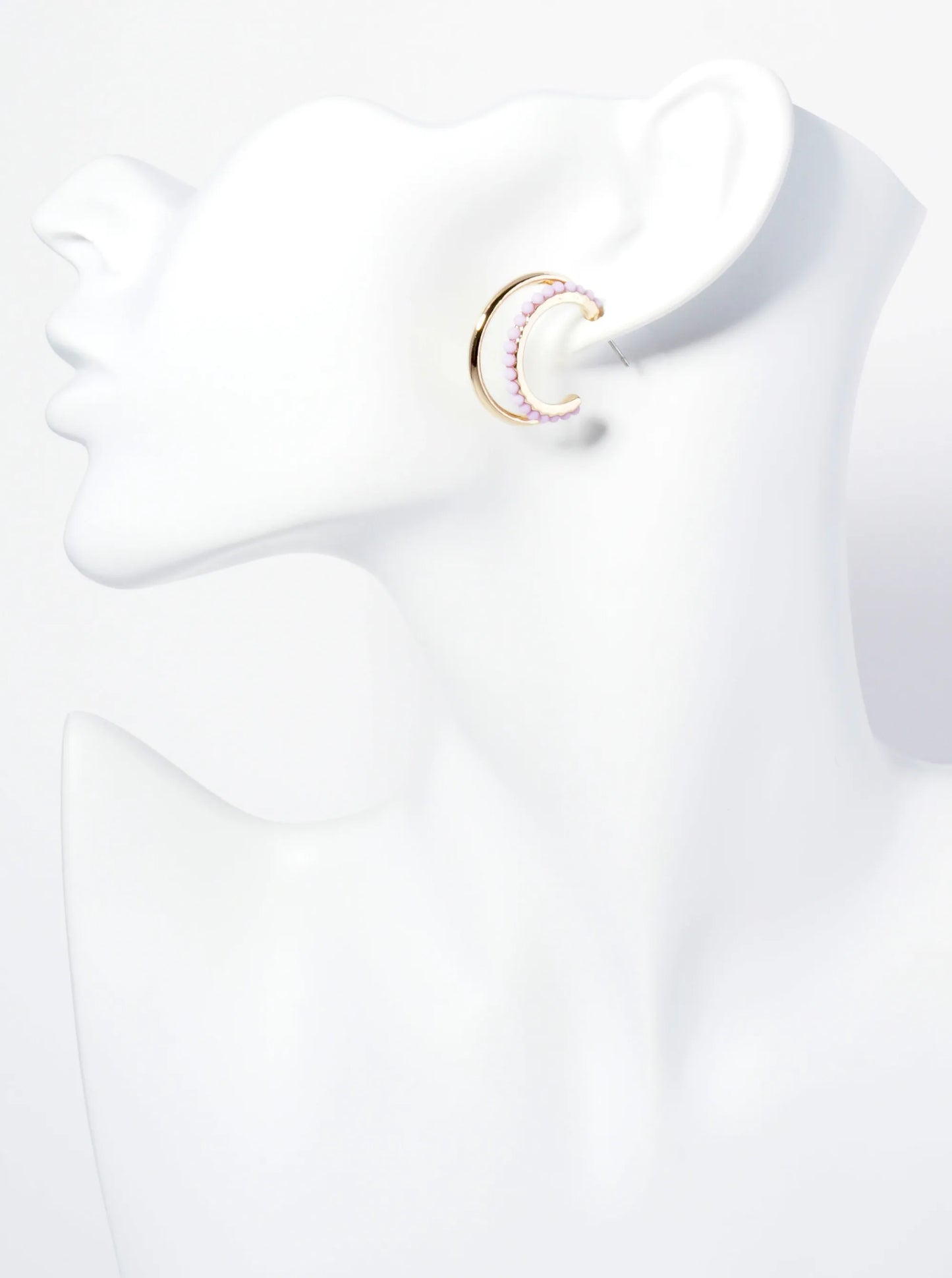 25mm Double Hoop Earrings With Ball Texture Accents