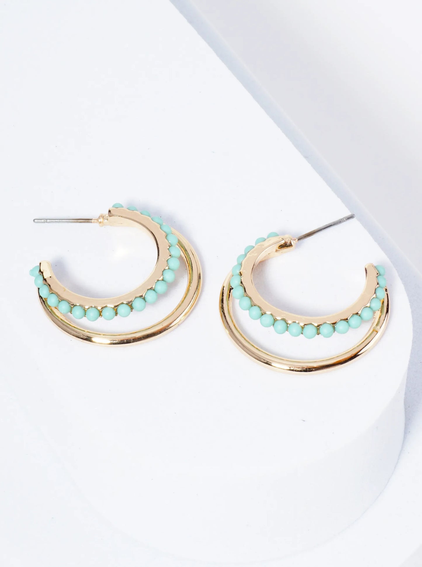 25mm Double Hoop Earrings With Ball Texture Accents
