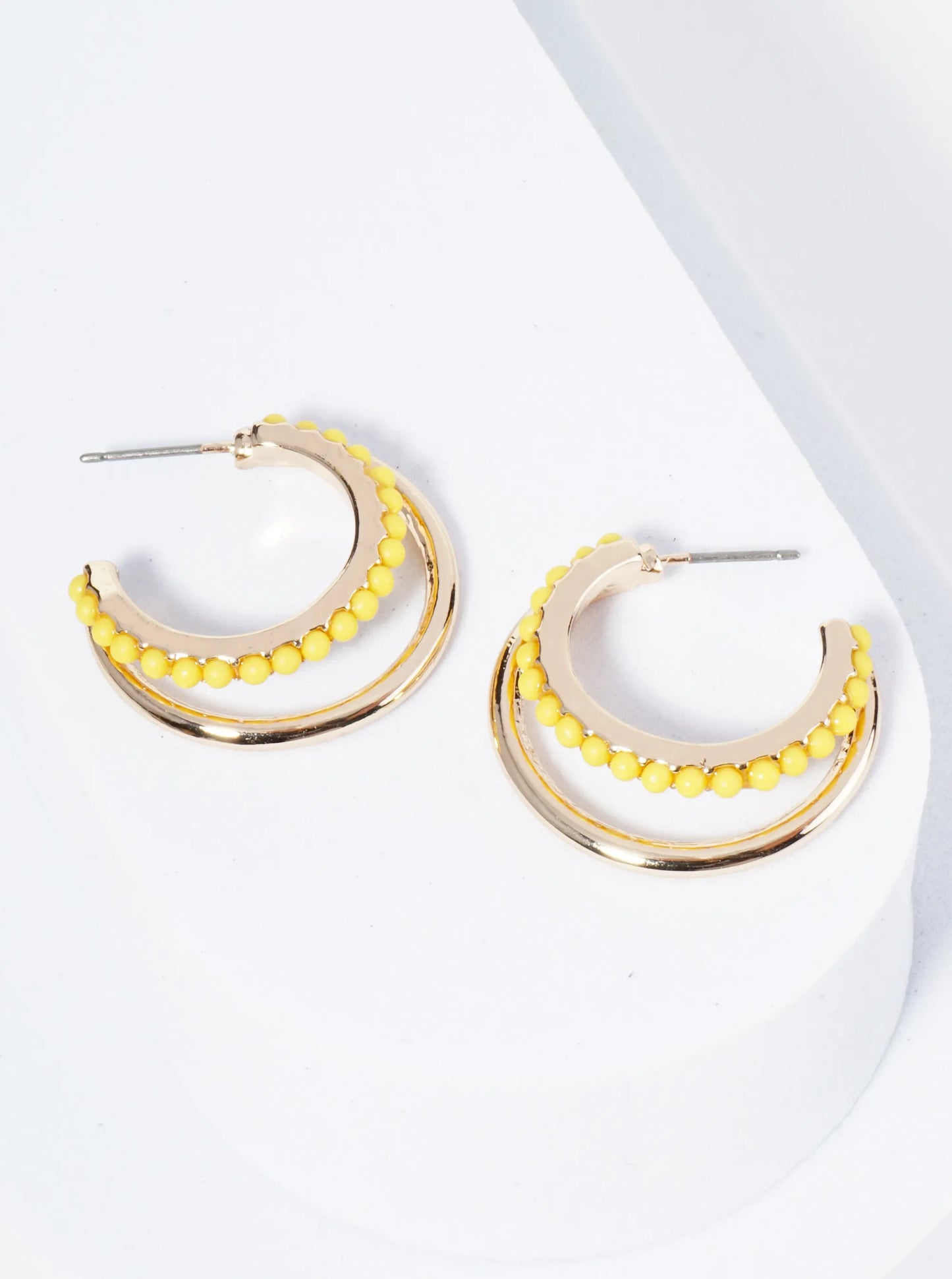 25mm Double Hoop Earrings With Ball Texture Accents