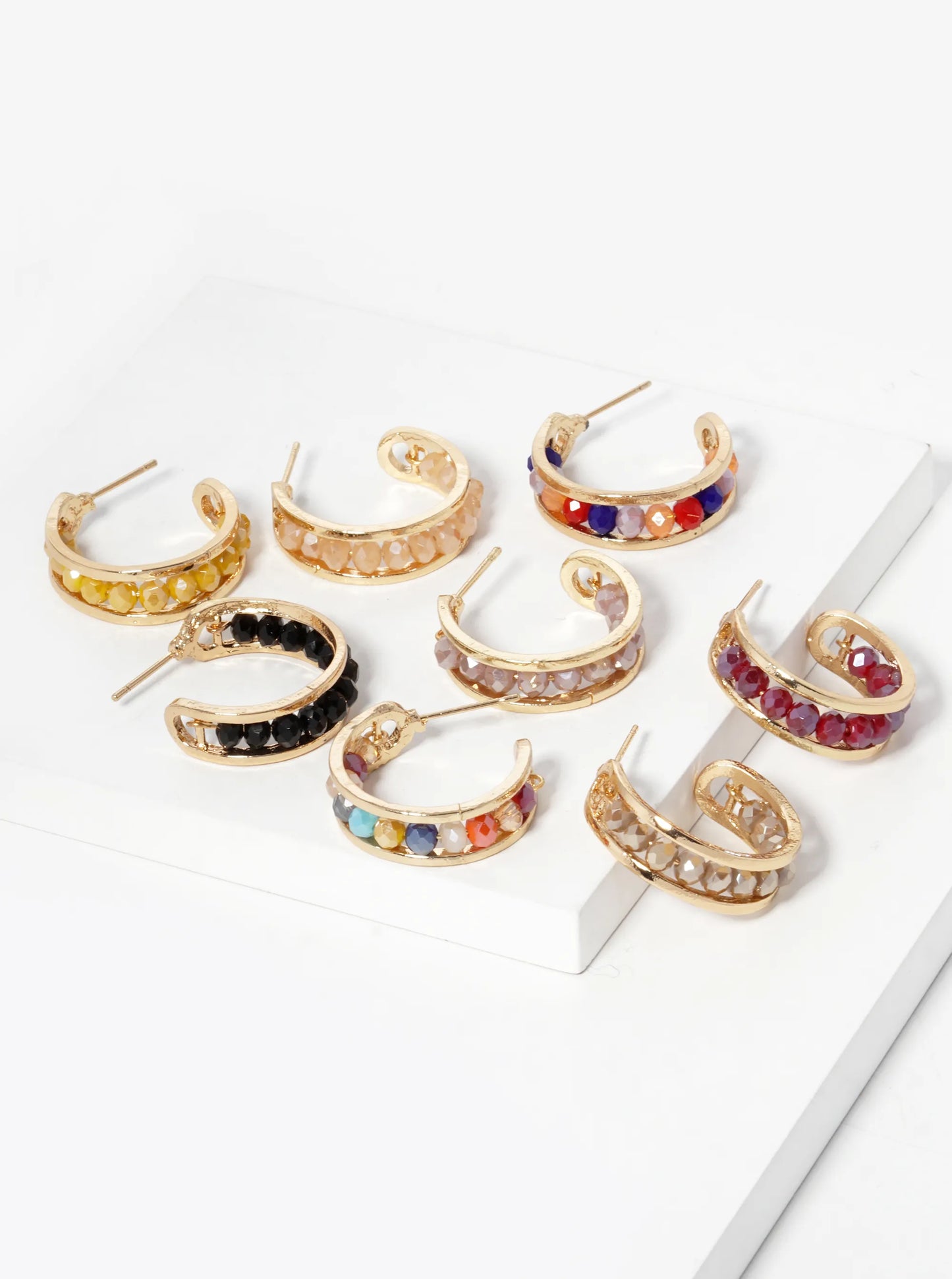 25mm Faceted Glass Beaded Open Hoop Earrings