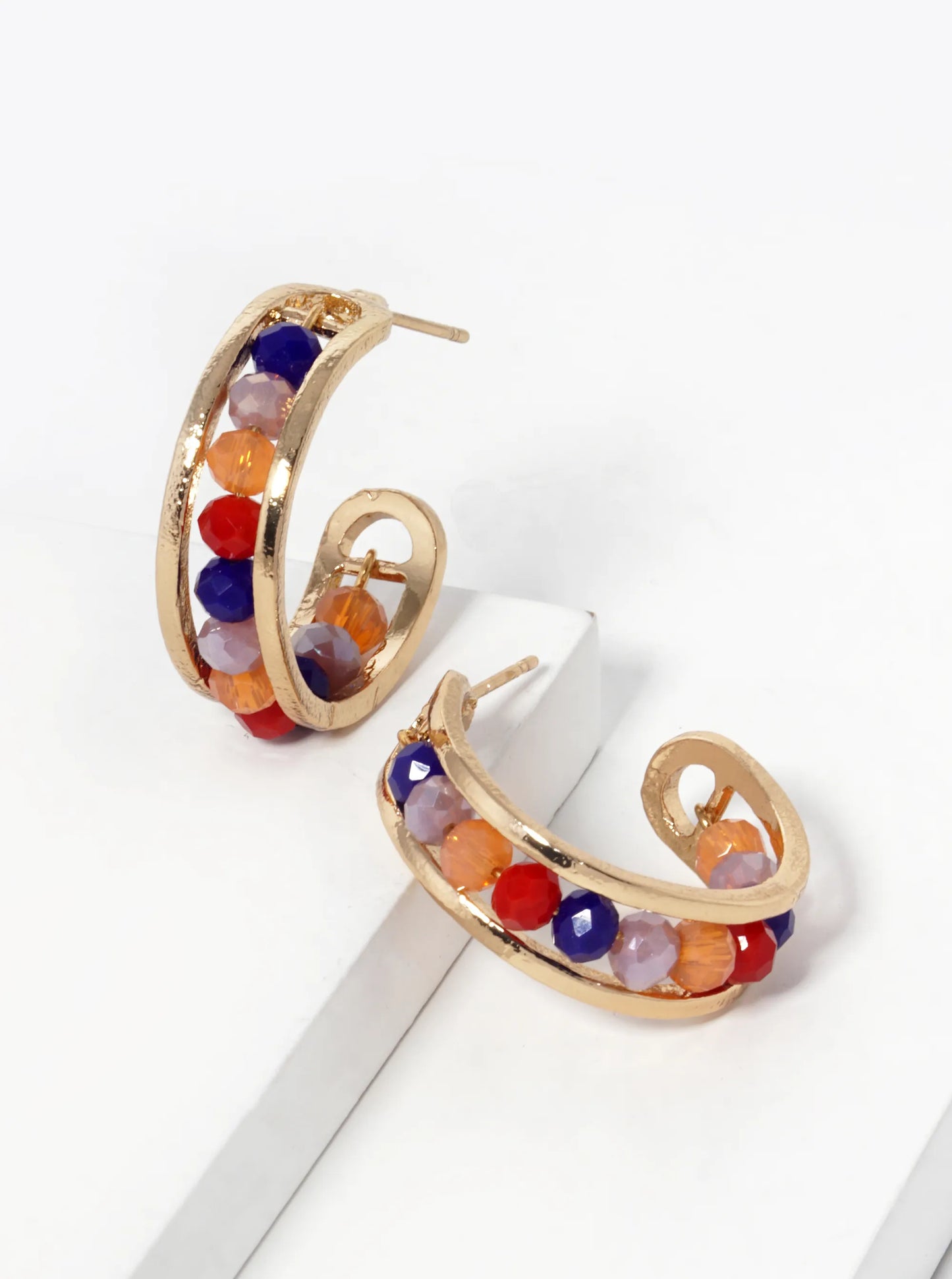 25mm Faceted Glass Beaded Open Hoop Earrings