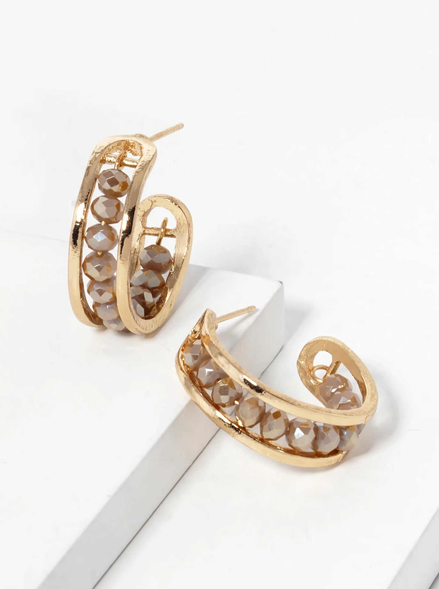 25mm Faceted Glass Beaded Open Hoop Earrings
