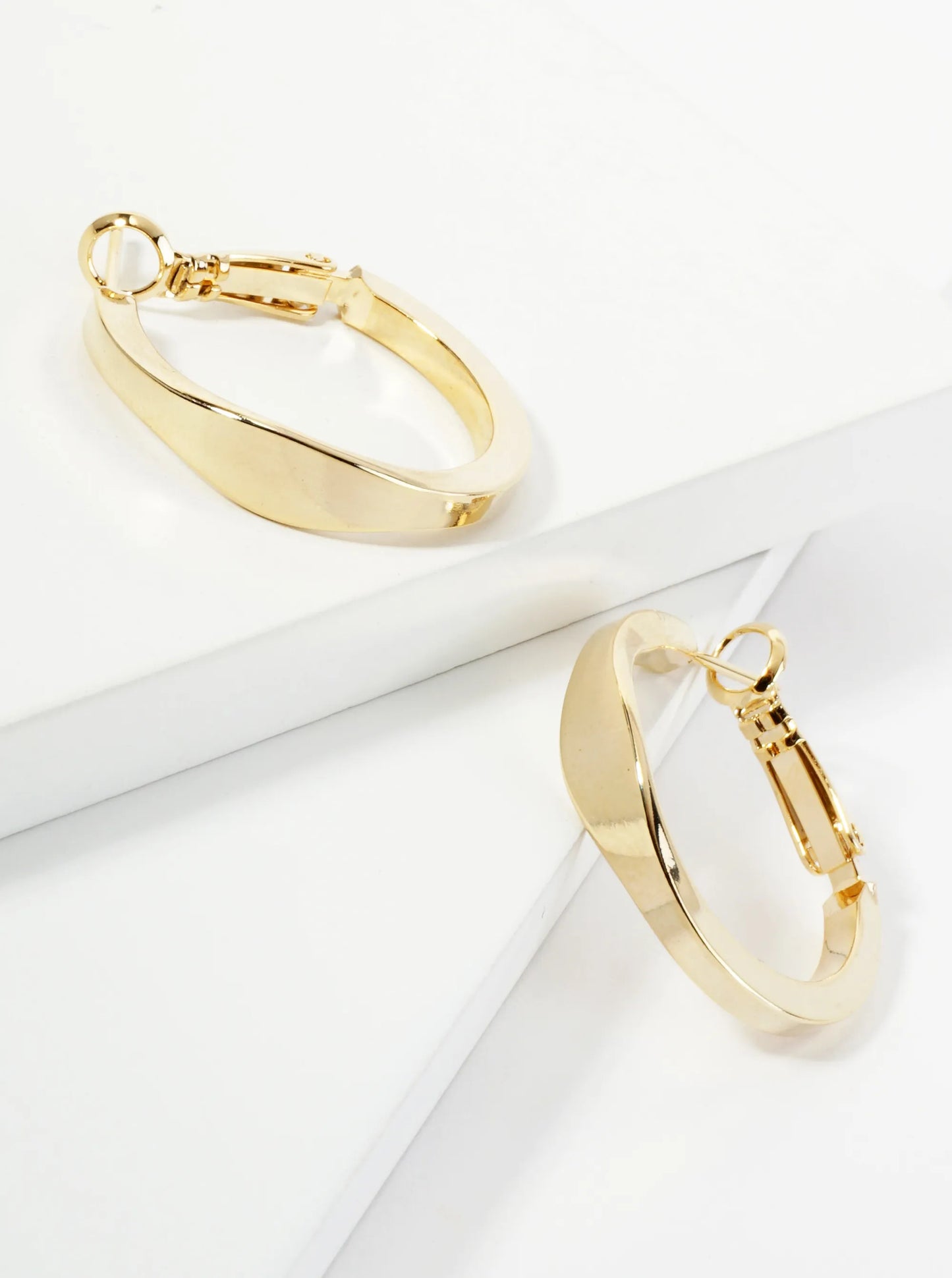 25mm Polished 14K-Gold-Dipped Latch-Back Hoop Earrings With Compressed Center