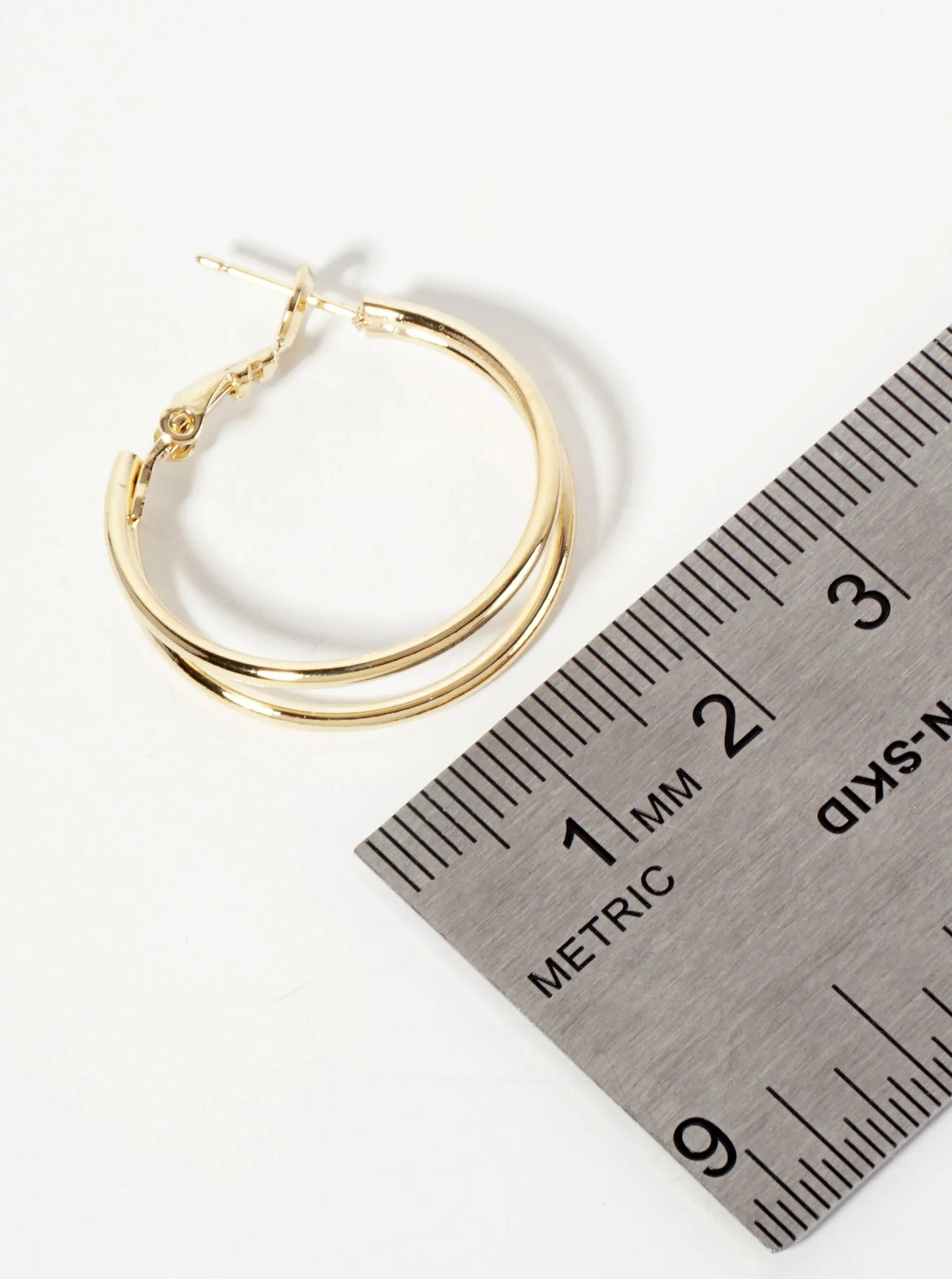 25mm Polished Brass Latch-back Double Hoop Earrings