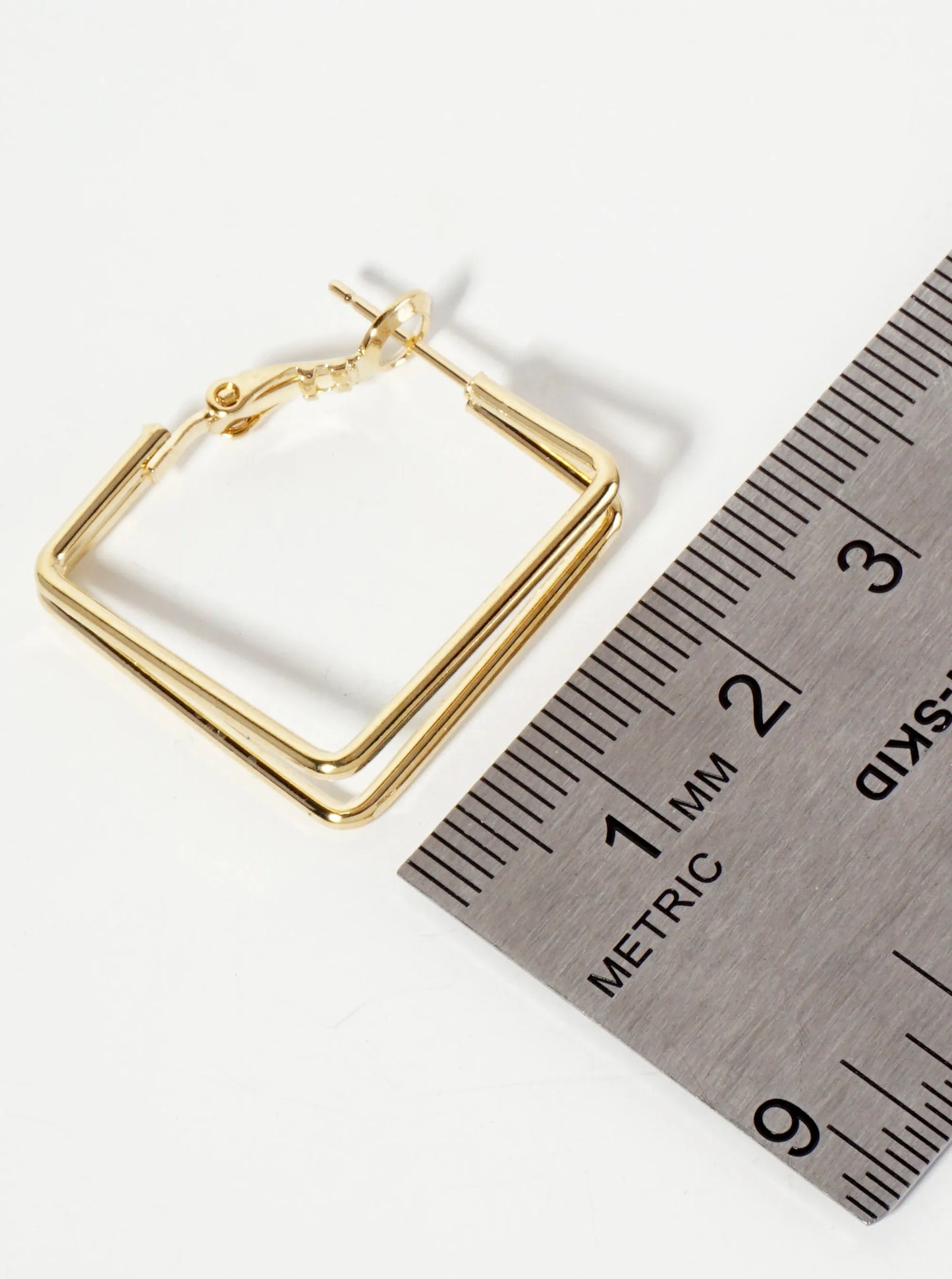 25mm Polished Brass Square-shaped Latch-back Double Hoop Earrings