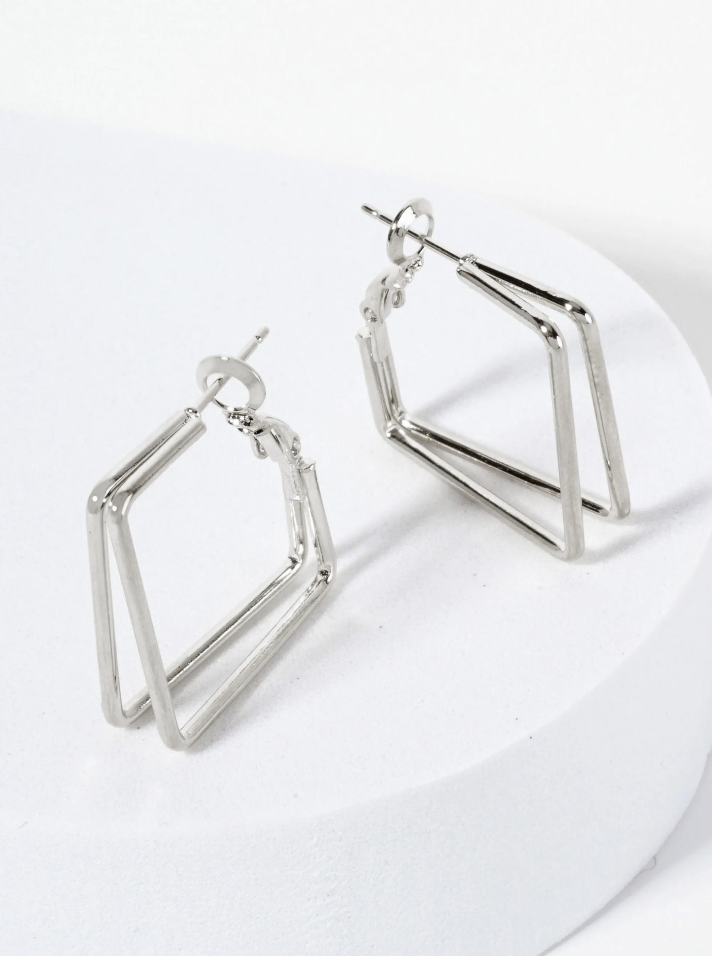 25mm Polished Brass Square-shaped Latch-back Double Hoop Earrings