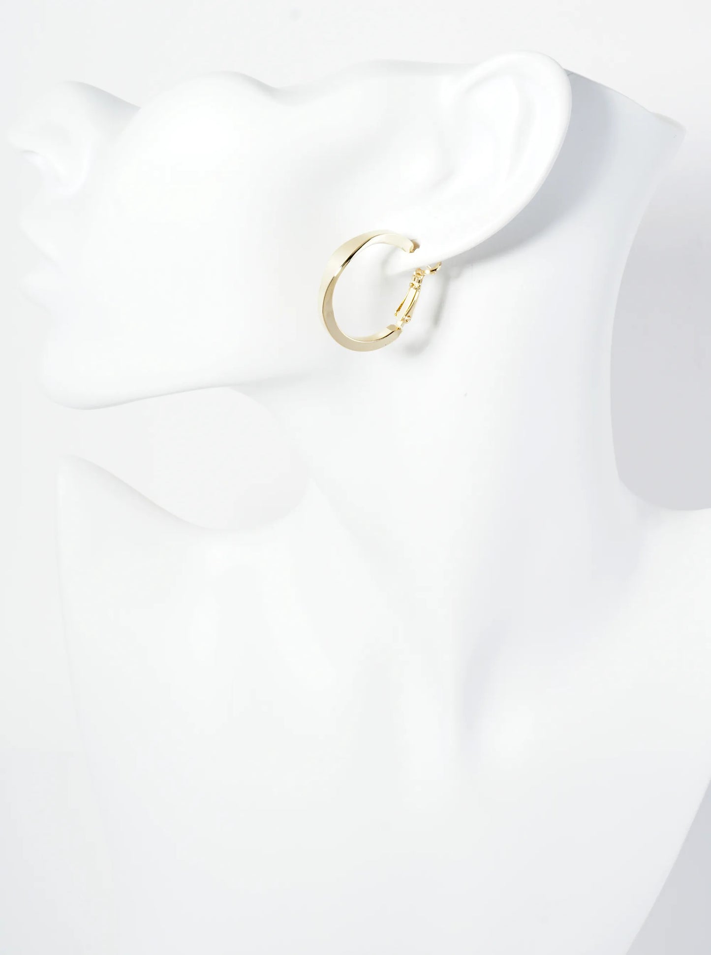 25mm Polished Metal Latch Back Hoop Earrings With Compressed Center