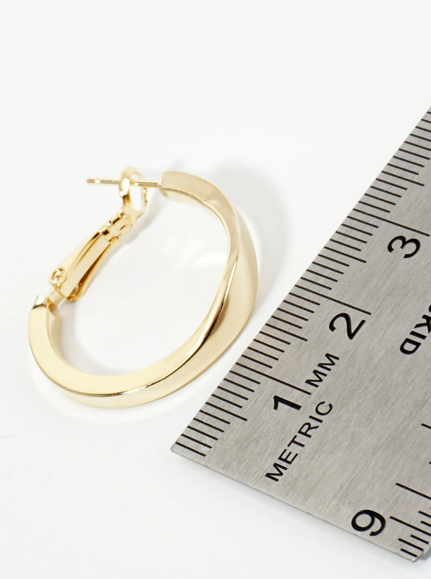 25mm Polished Metal Latch Back Hoop Earrings With Compressed Center