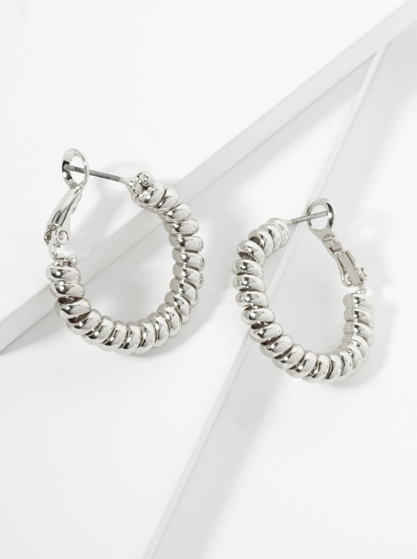 25mm Polished Metal Spiral Latch Back Hoop Earrings