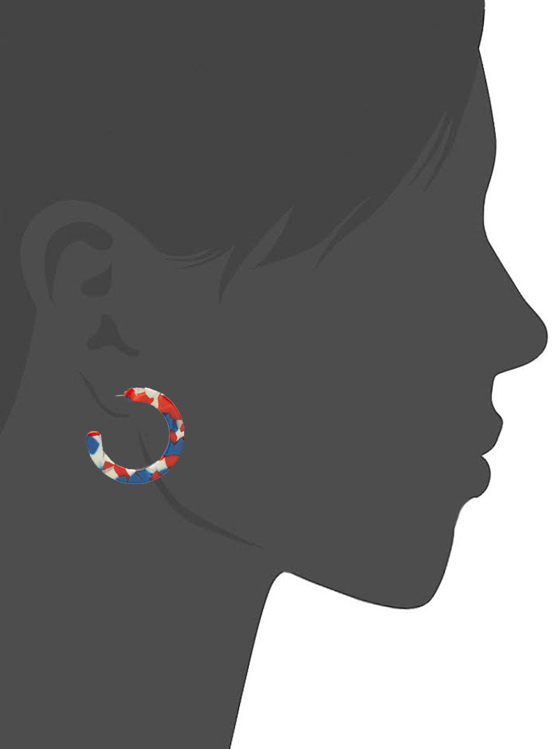 25mm Round Shaped USA Patriotic Cellulose Acetate Themed Hoop Earrings