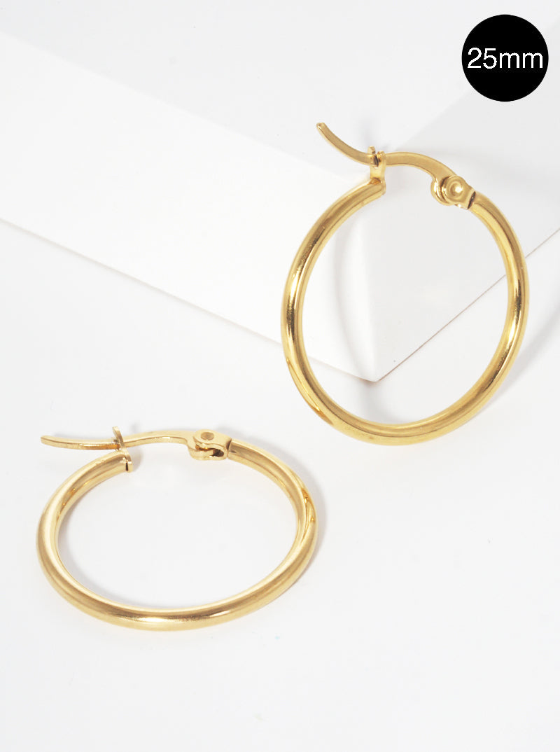 25mm Round Stainless Steel Latch Back Hoop Earrings