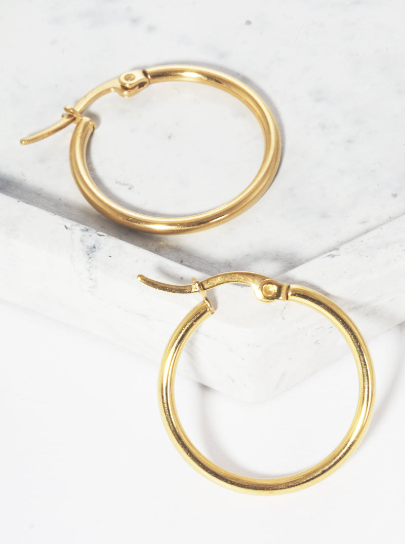 25mm Round Stainless Steel Latch Back Hoop Earrings