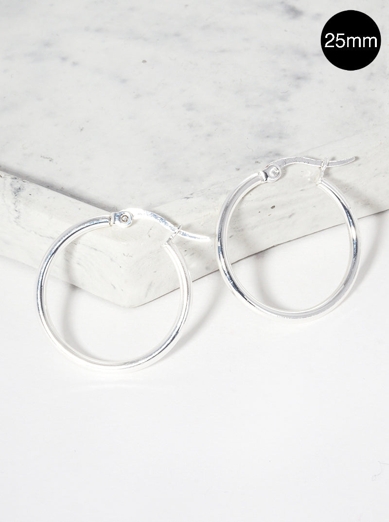 25mm Round Stainless Steel Latch Back Hoop Earrings